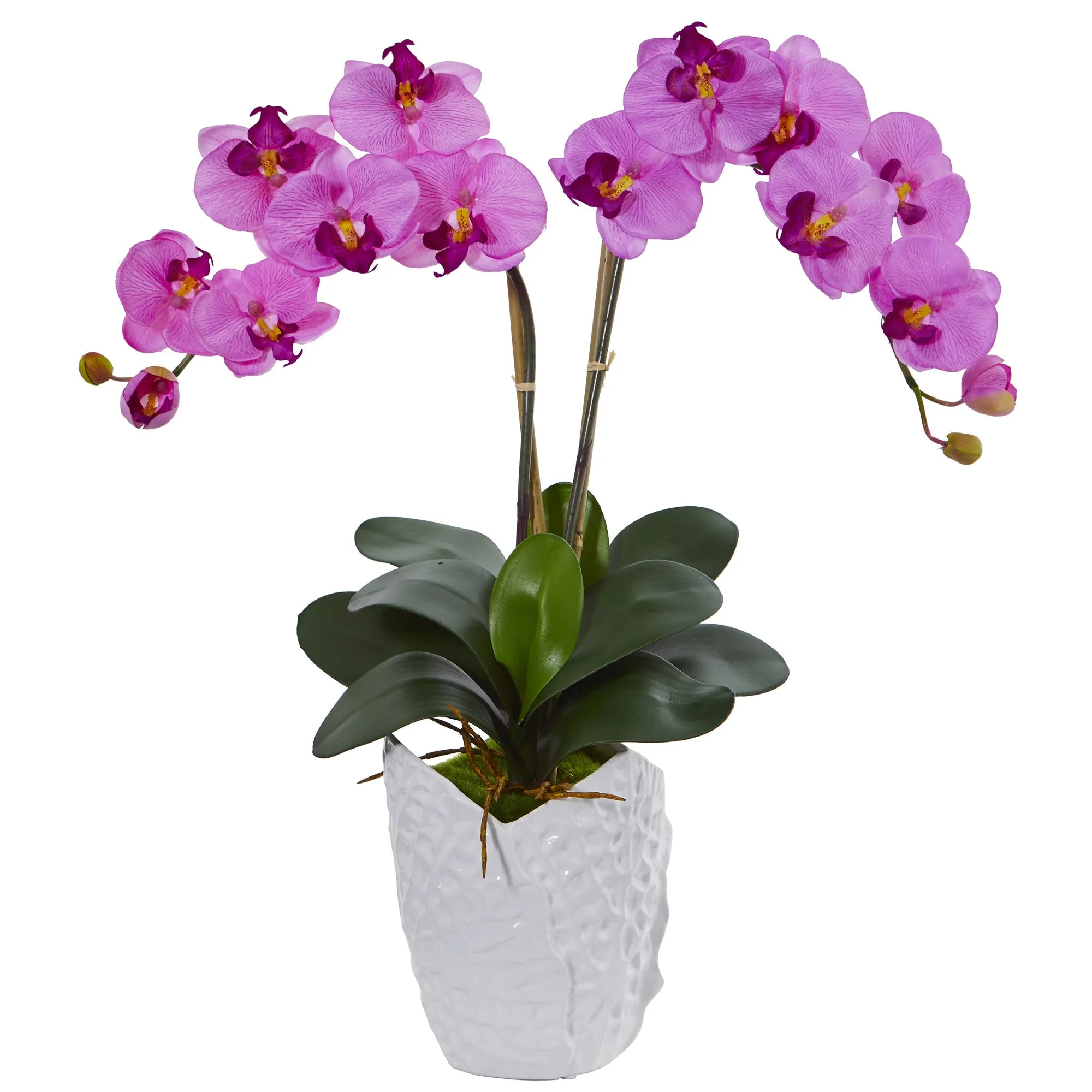 23" Artificial Double Phalaenopsis Orchid Arrangement in White Vase - Low Maintenance, Life-Like & Vibrant Silk Flowers For Busy People.