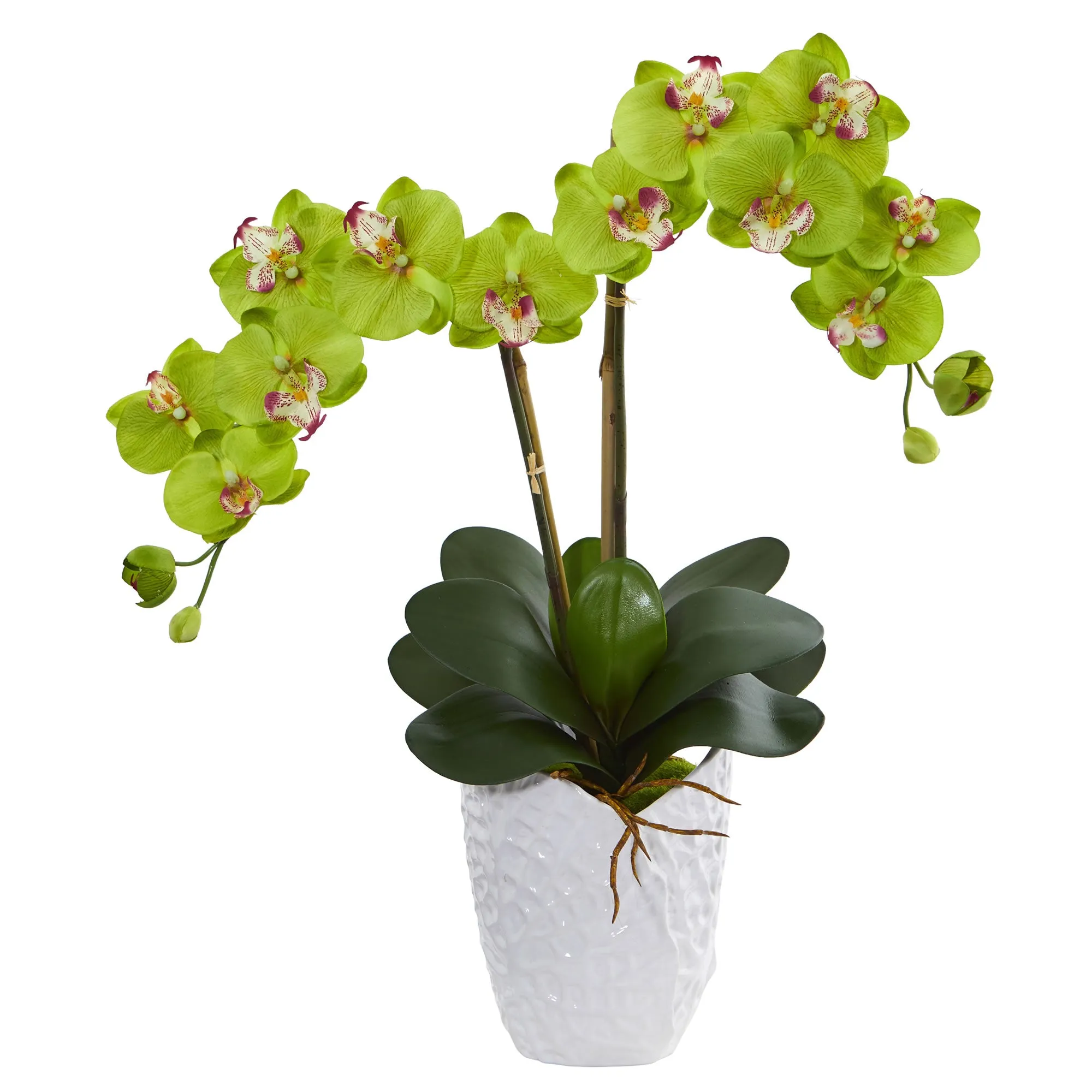 23" Artificial Double Phalaenopsis Orchid Arrangement in White Vase - Low Maintenance, Life-Like & Vibrant Silk Flowers For Busy People.
