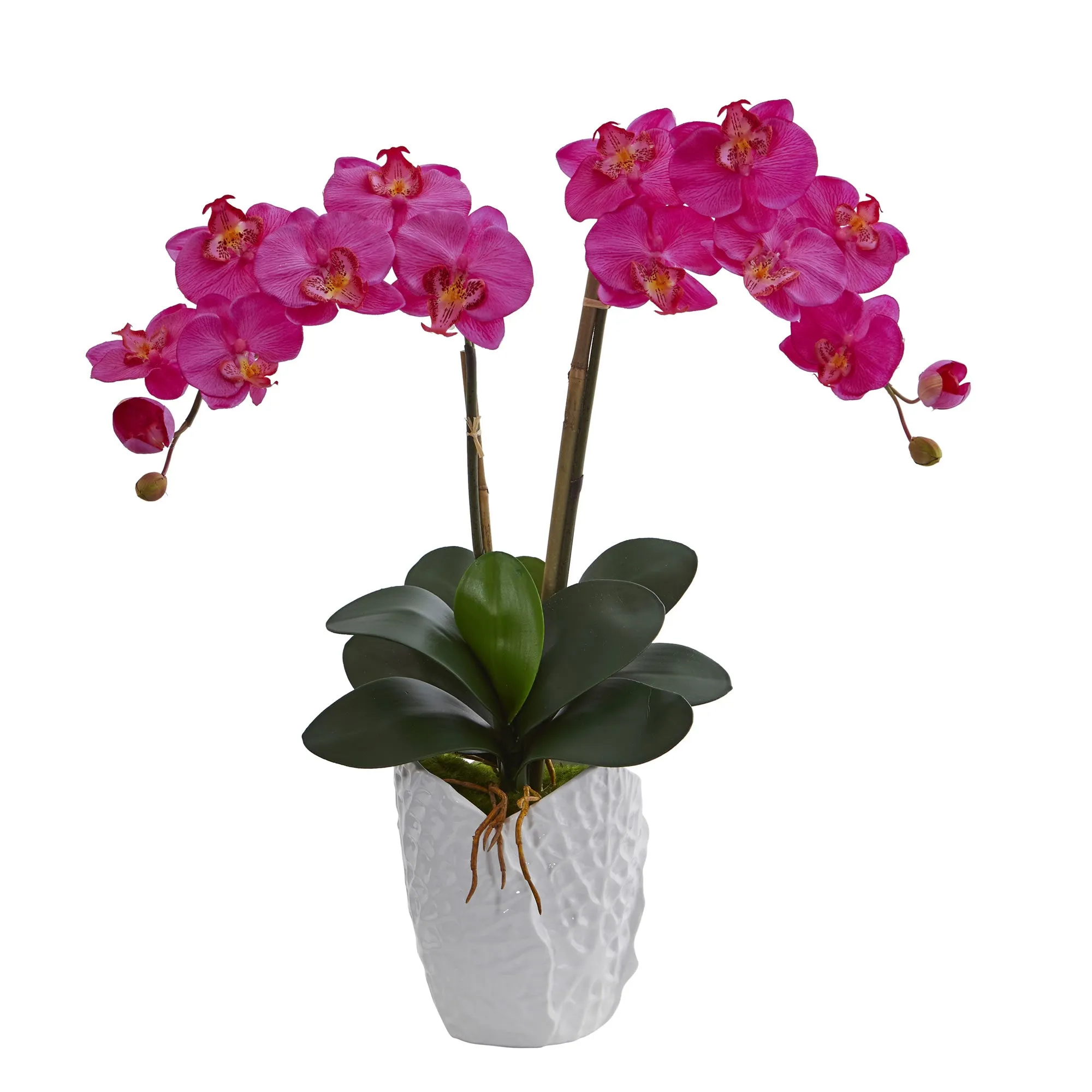 23" Artificial Double Phalaenopsis Orchid Arrangement in White Vase - Low Maintenance, Life-Like & Vibrant Silk Flowers For Busy People.