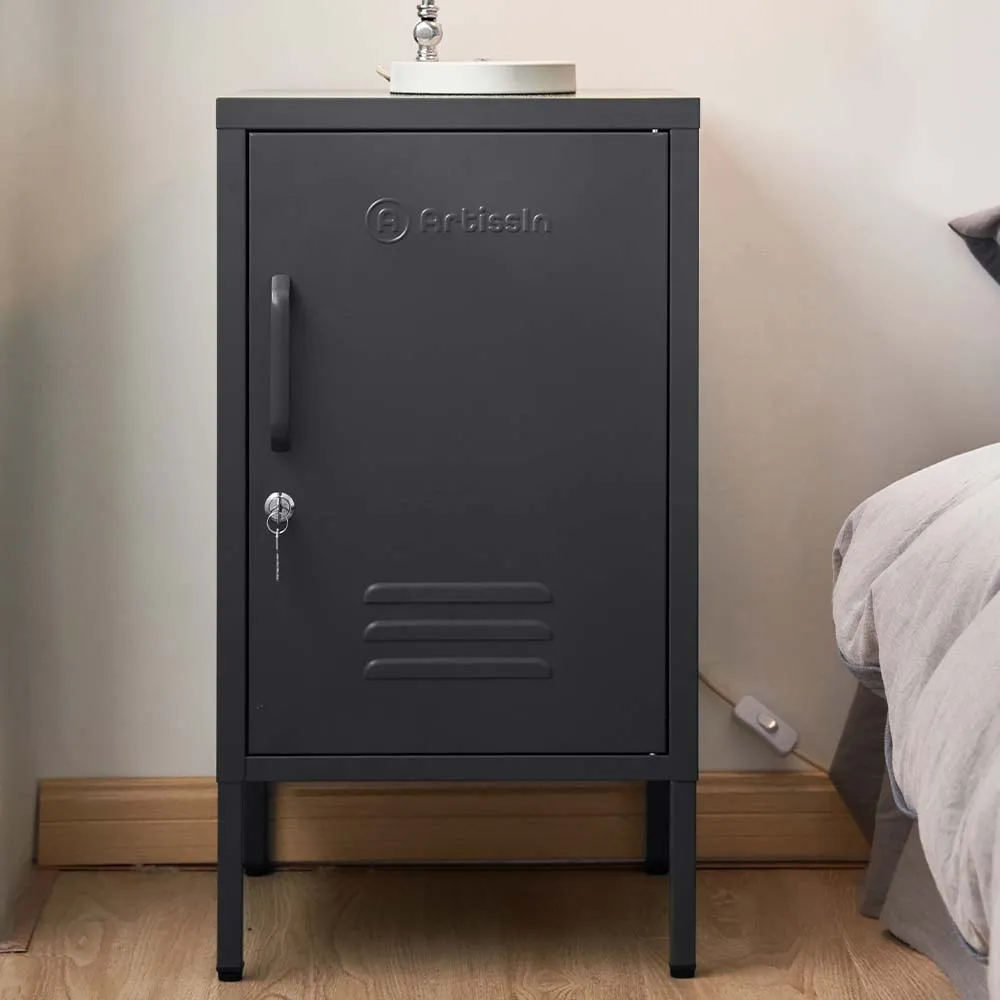 Adjustable Metal Bedside Table with Storage - ArtissIn