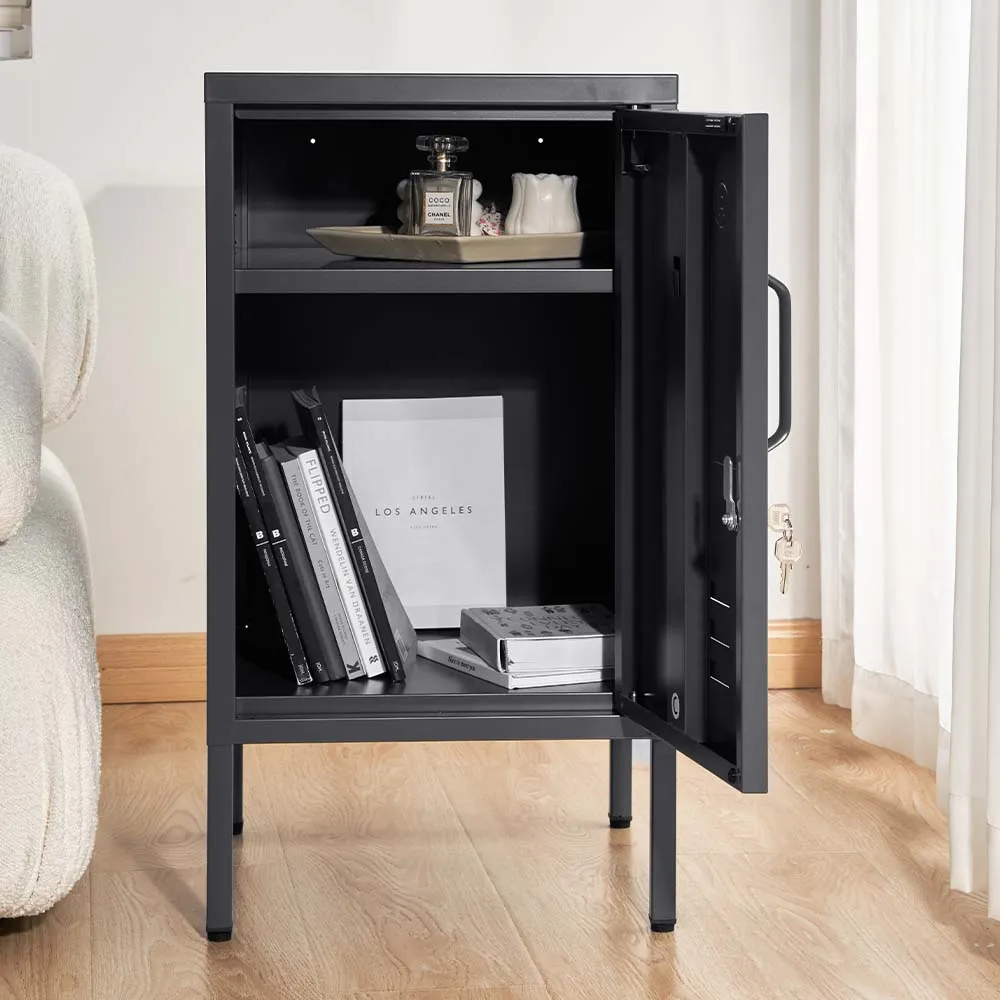 Adjustable Metal Bedside Table with Storage - ArtissIn