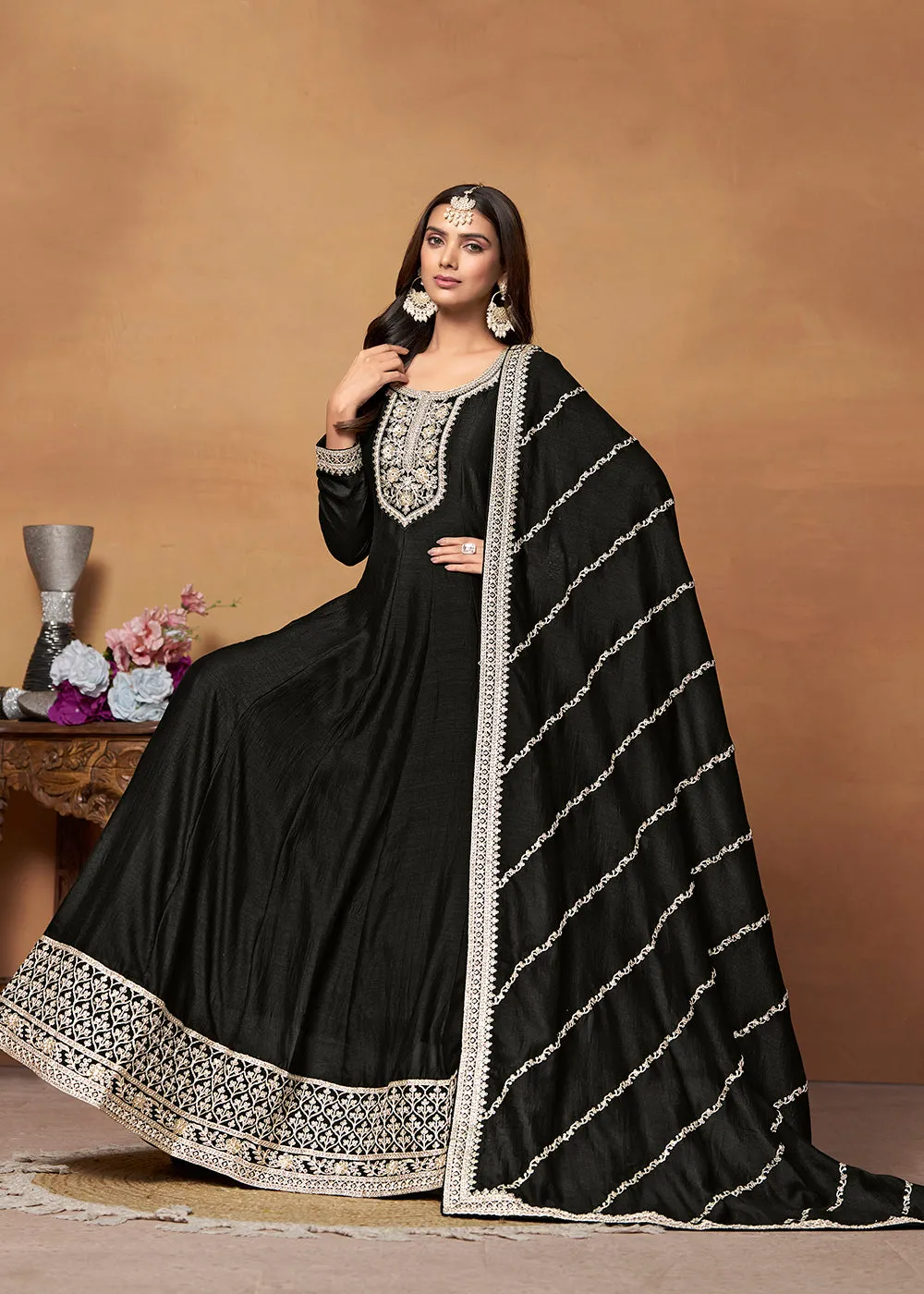 Amazing Art Silk Black Embroidered Festive Anarkali Suit