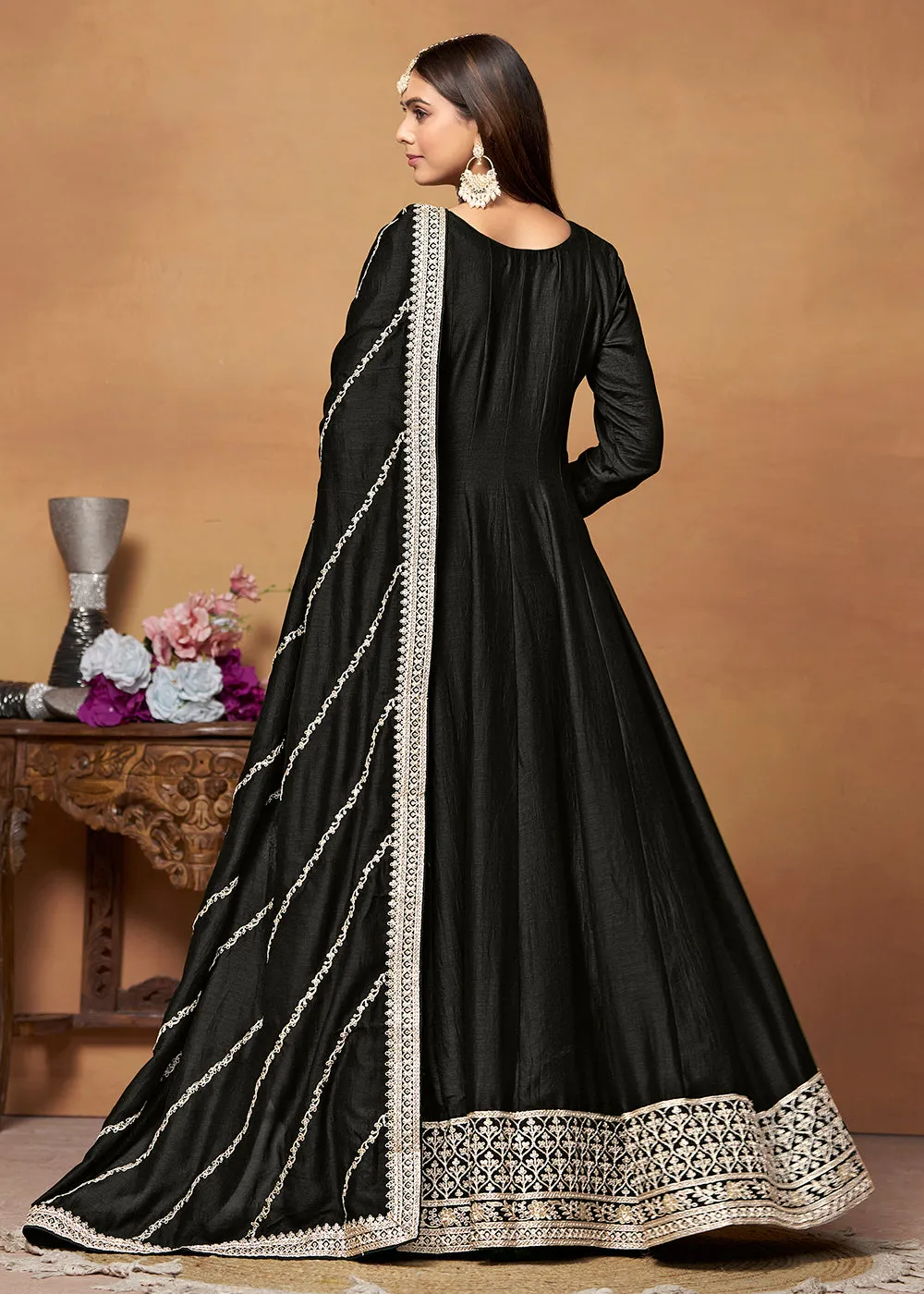 Amazing Art Silk Black Embroidered Festive Anarkali Suit