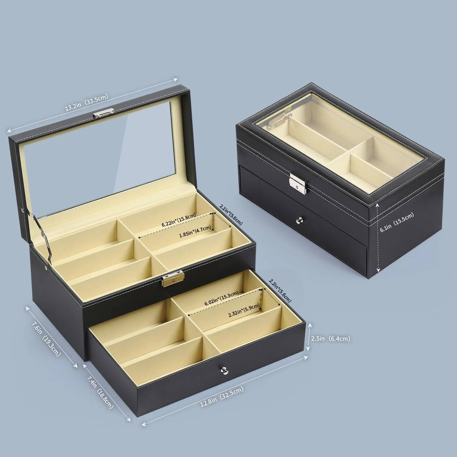 AUTOARK Leather 12 Piece Eyeglasses Storage and Sunglass Glasses Display Drawer Lockable Case Organizer,Black,AW-023
