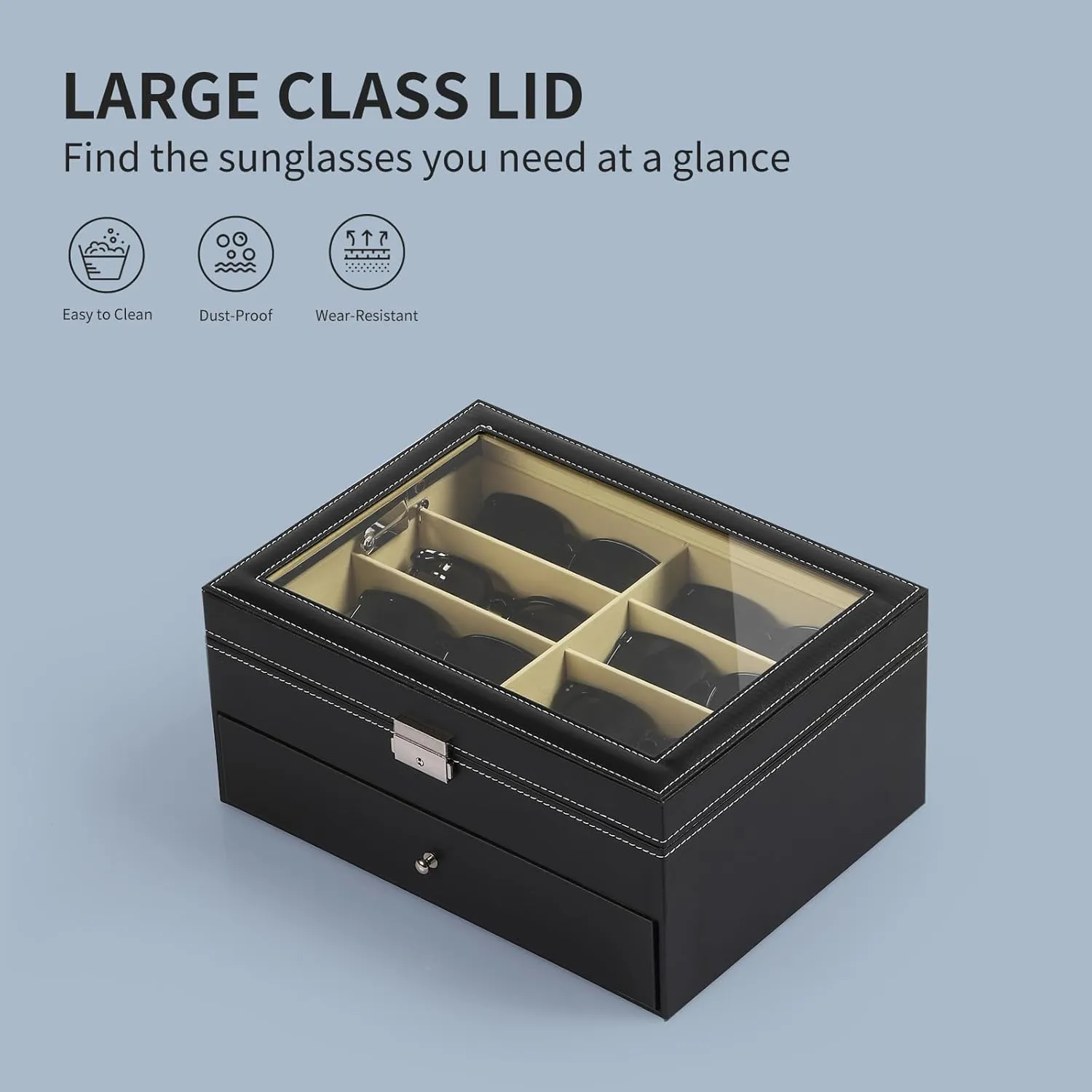 AUTOARK Leather 16 Piece Eyeglasses Storage and Sunglass Glasses Display Drawer Lockable Case Organizer,Black,AW-093