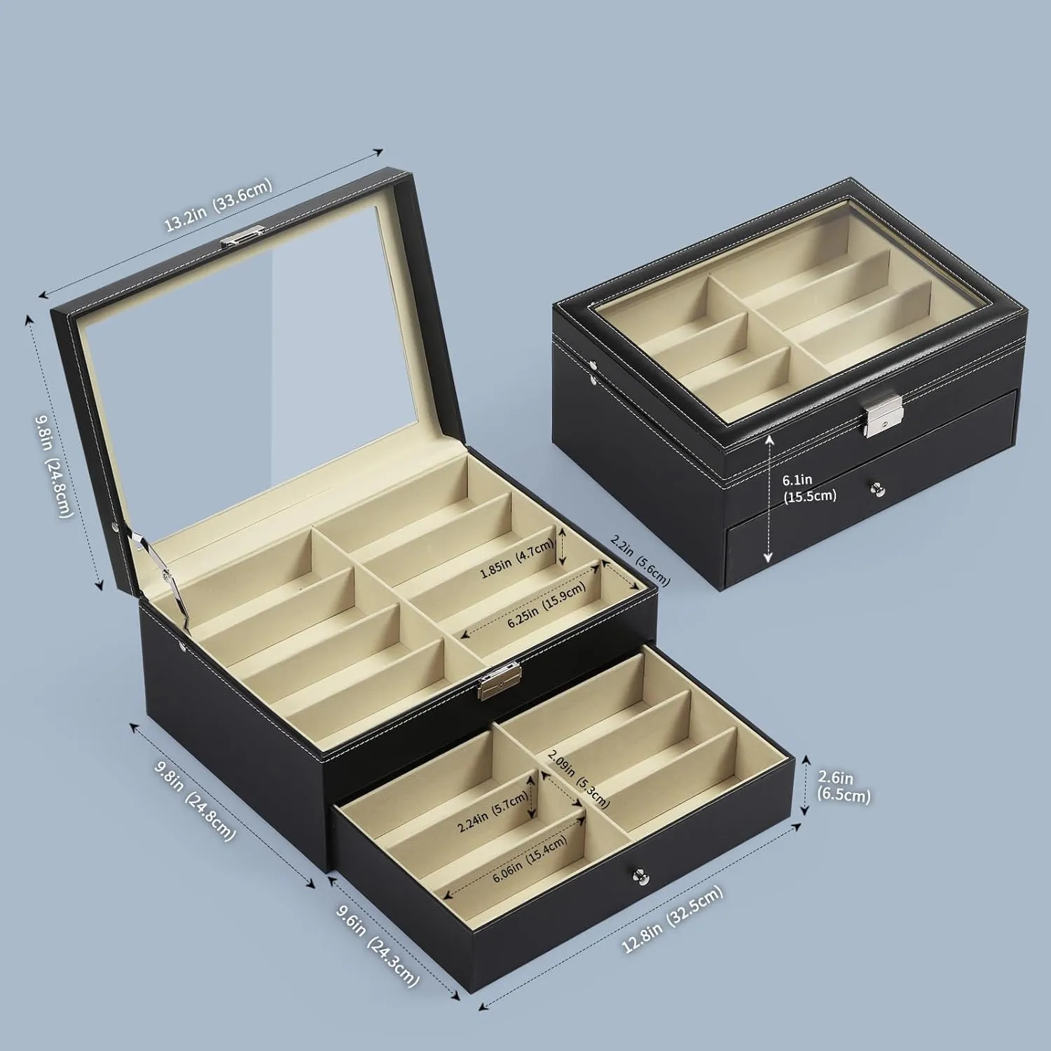 AUTOARK Leather 16 Piece Eyeglasses Storage and Sunglass Glasses Display Drawer Lockable Case Organizer,Black,AW-093