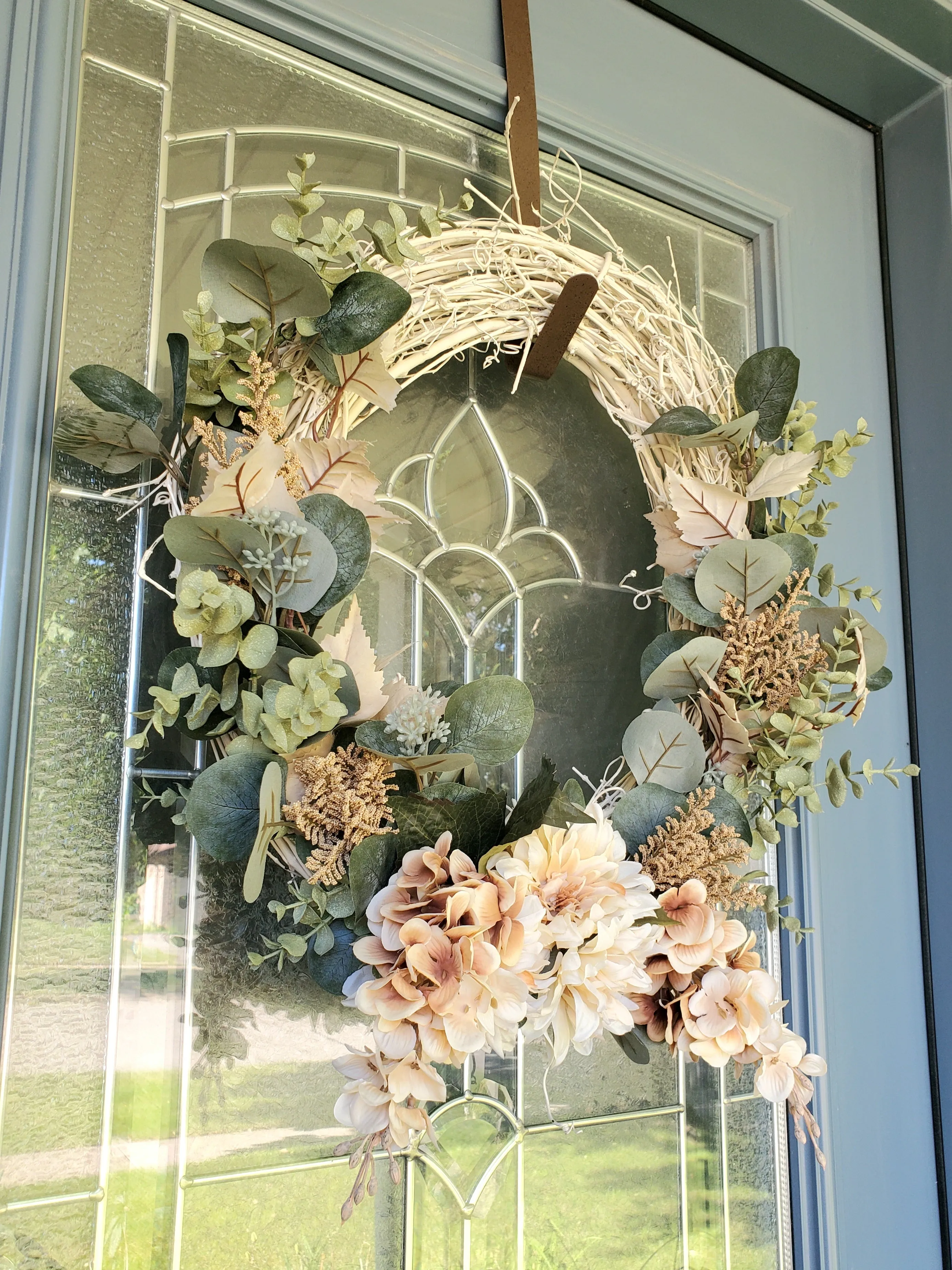Autumn Wreath with Cream and Pale Pastels - A Delicate and Elegant Home Decor Piece