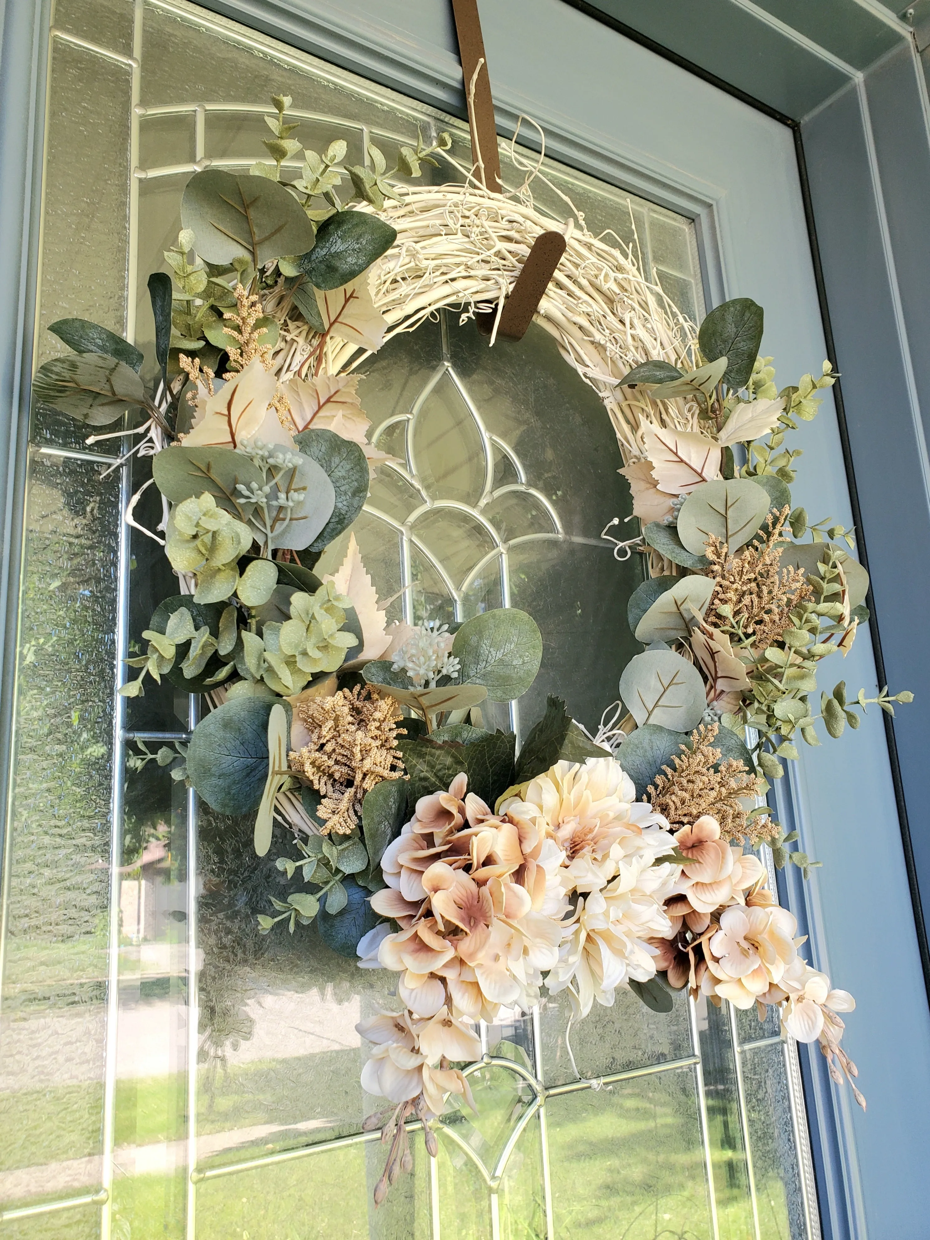 Autumn Wreath with Cream and Pale Pastels - A Delicate and Elegant Home Decor Piece
