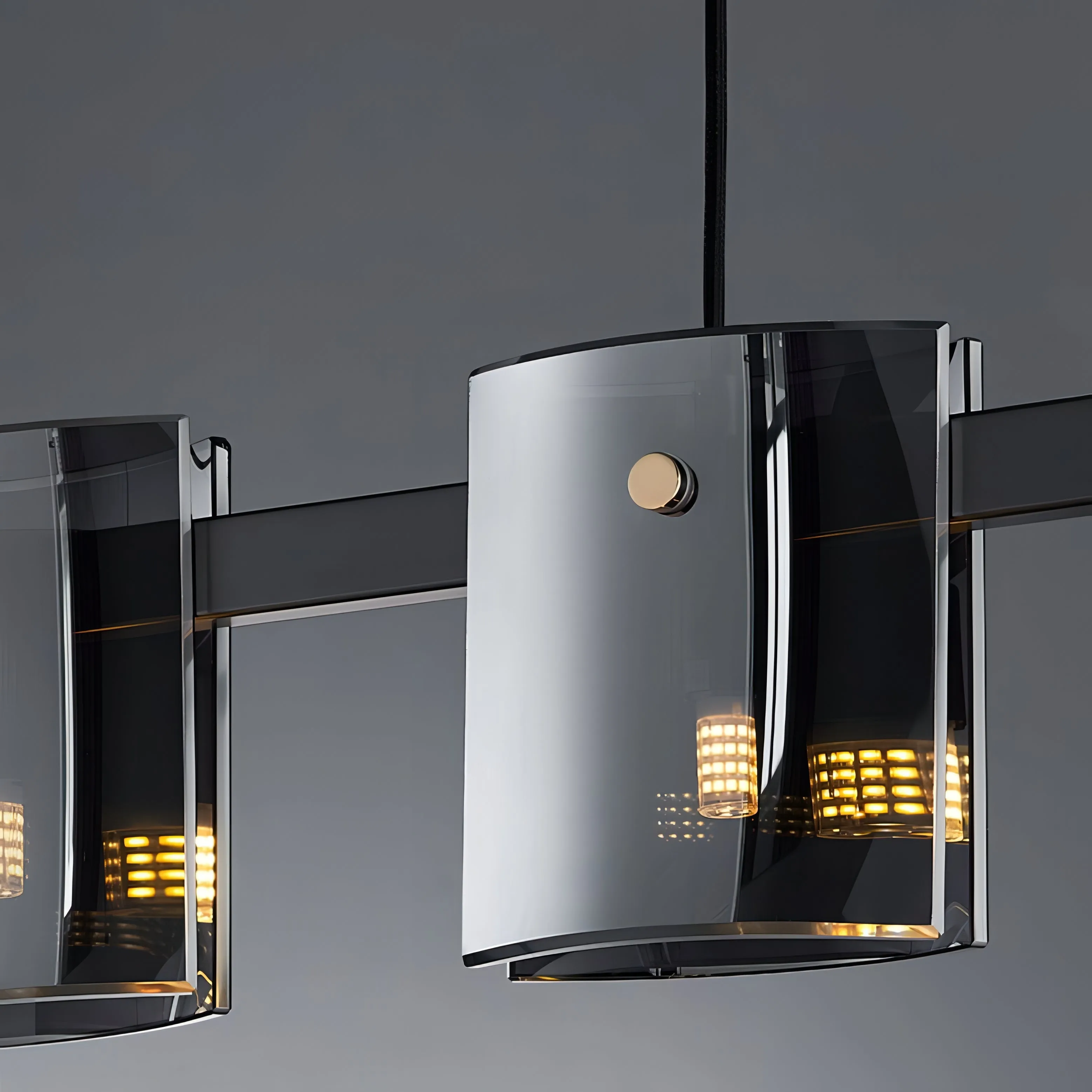 Axton - Hanging Multi Head Tinted Curved Glass Ceiling Light Chandelier