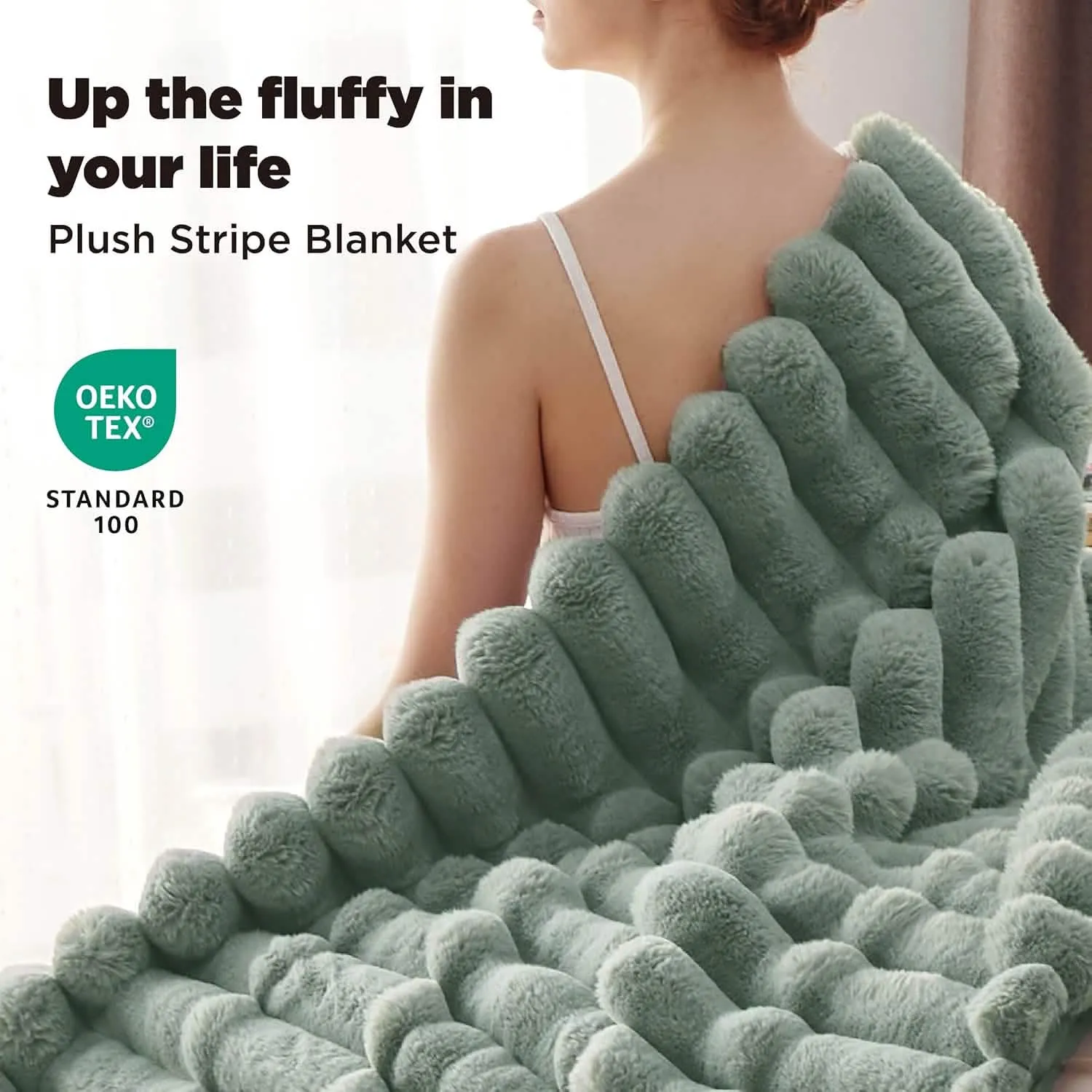 Bedsure Faux Fur Striped Throw Blanket