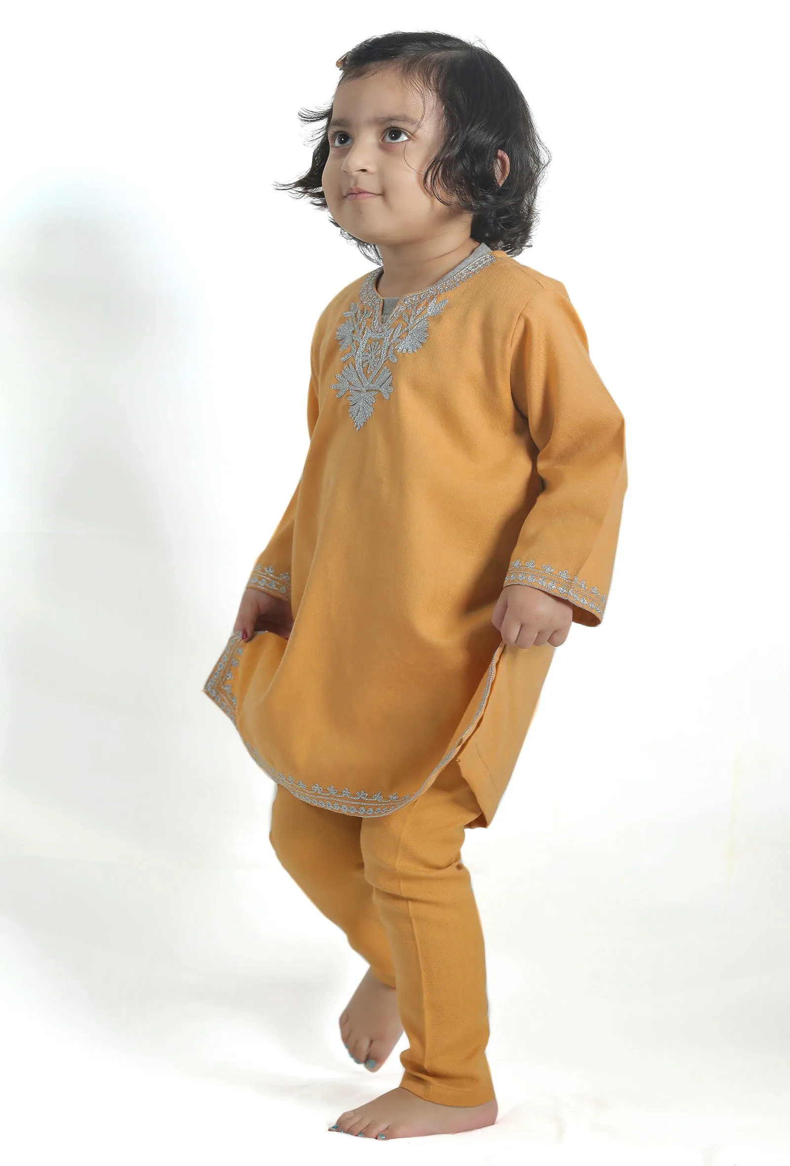 Beige Pure Woollen Phiran set