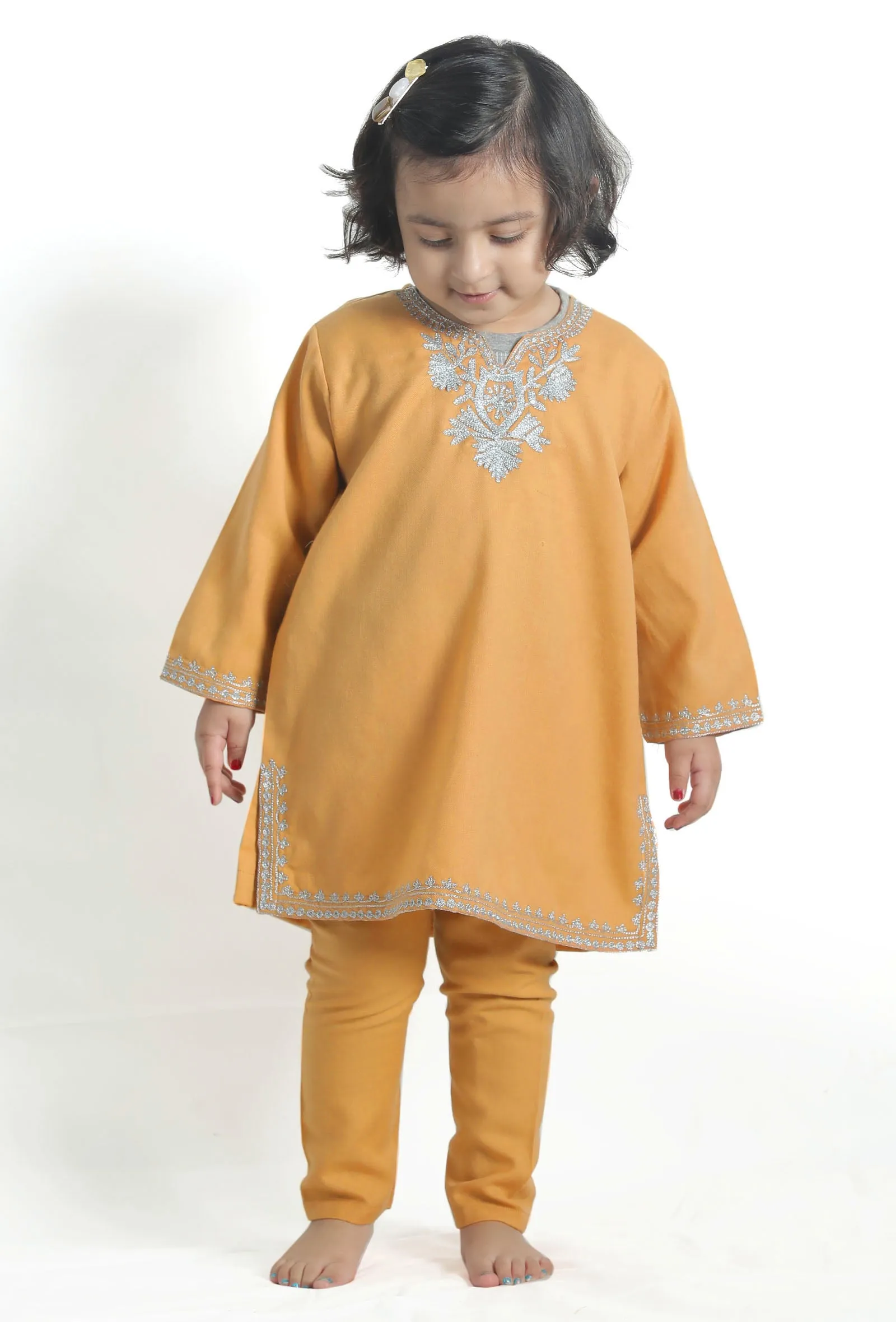 Beige Pure Woollen Phiran set