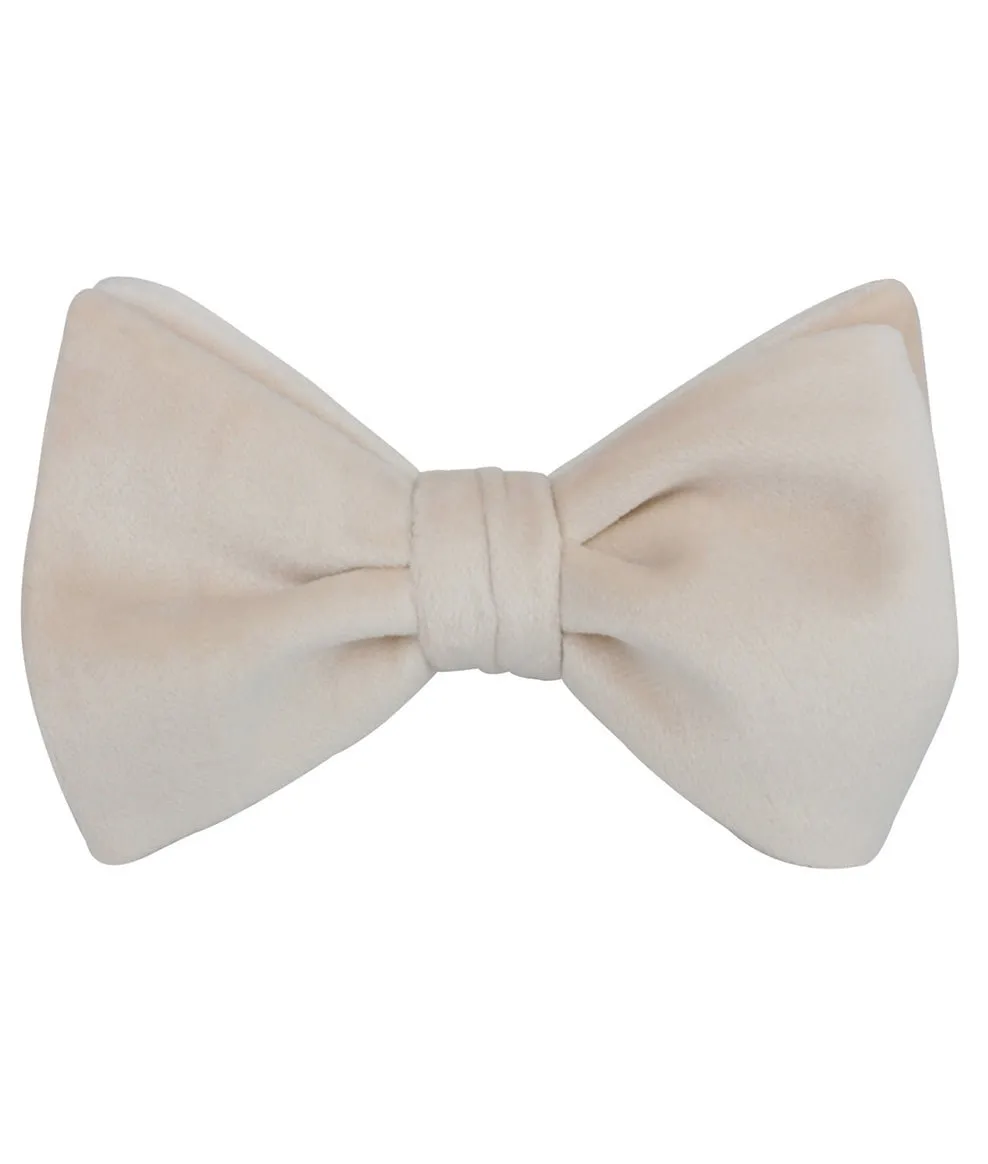 Beige Velvet Self Bow Tie
