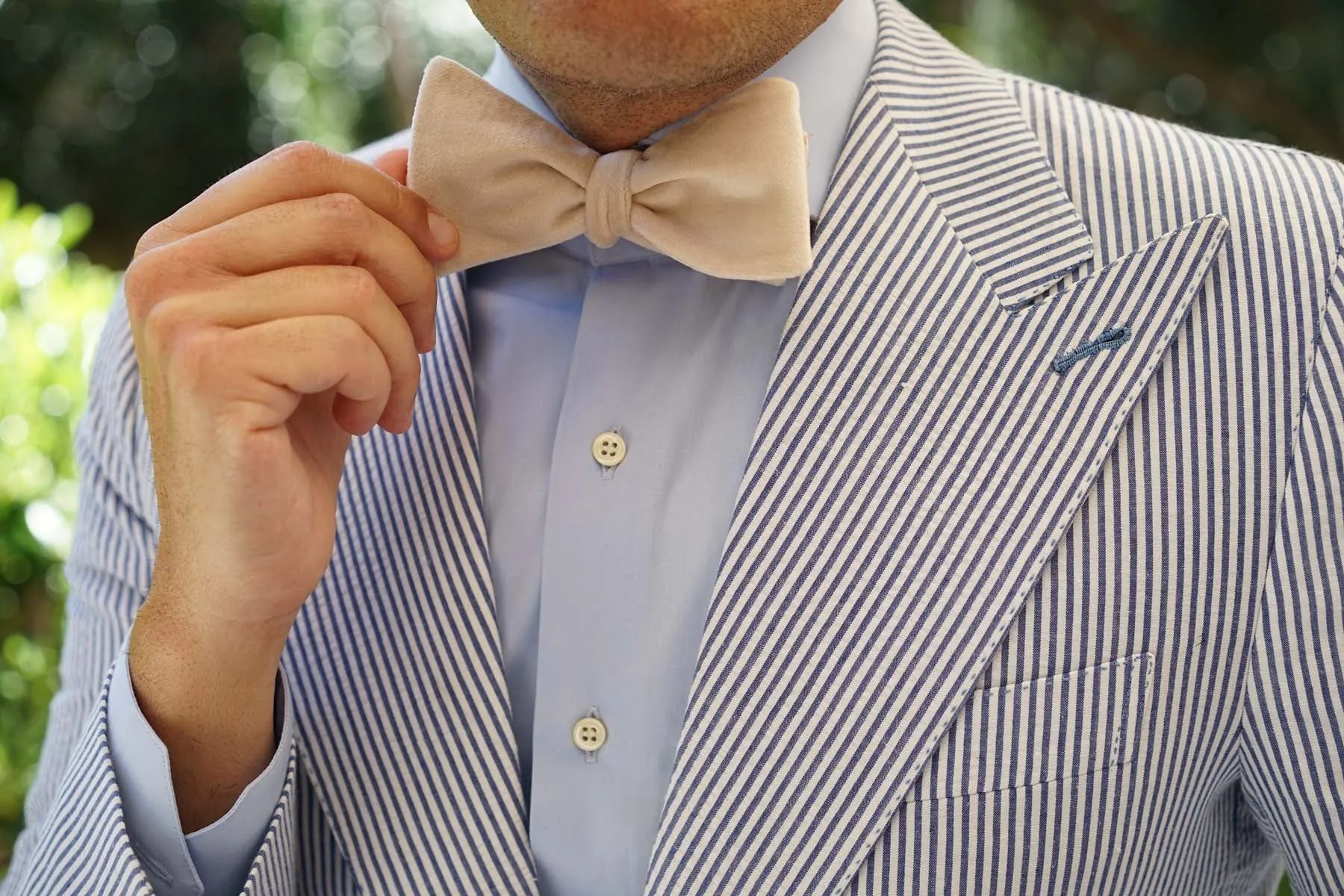 Beige Velvet Self Bow Tie