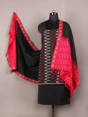 Black Red White Ikat Handwoven Cotton Suit Fabric Set of 3 - S1002001