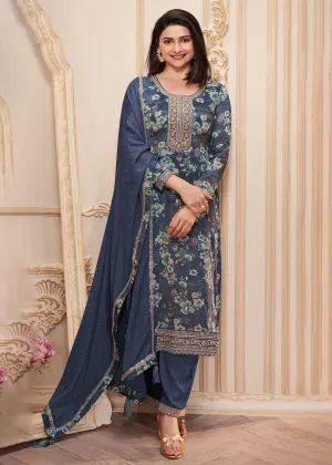 Blue Digital Printed Chinnon Festive Salwar Kameez