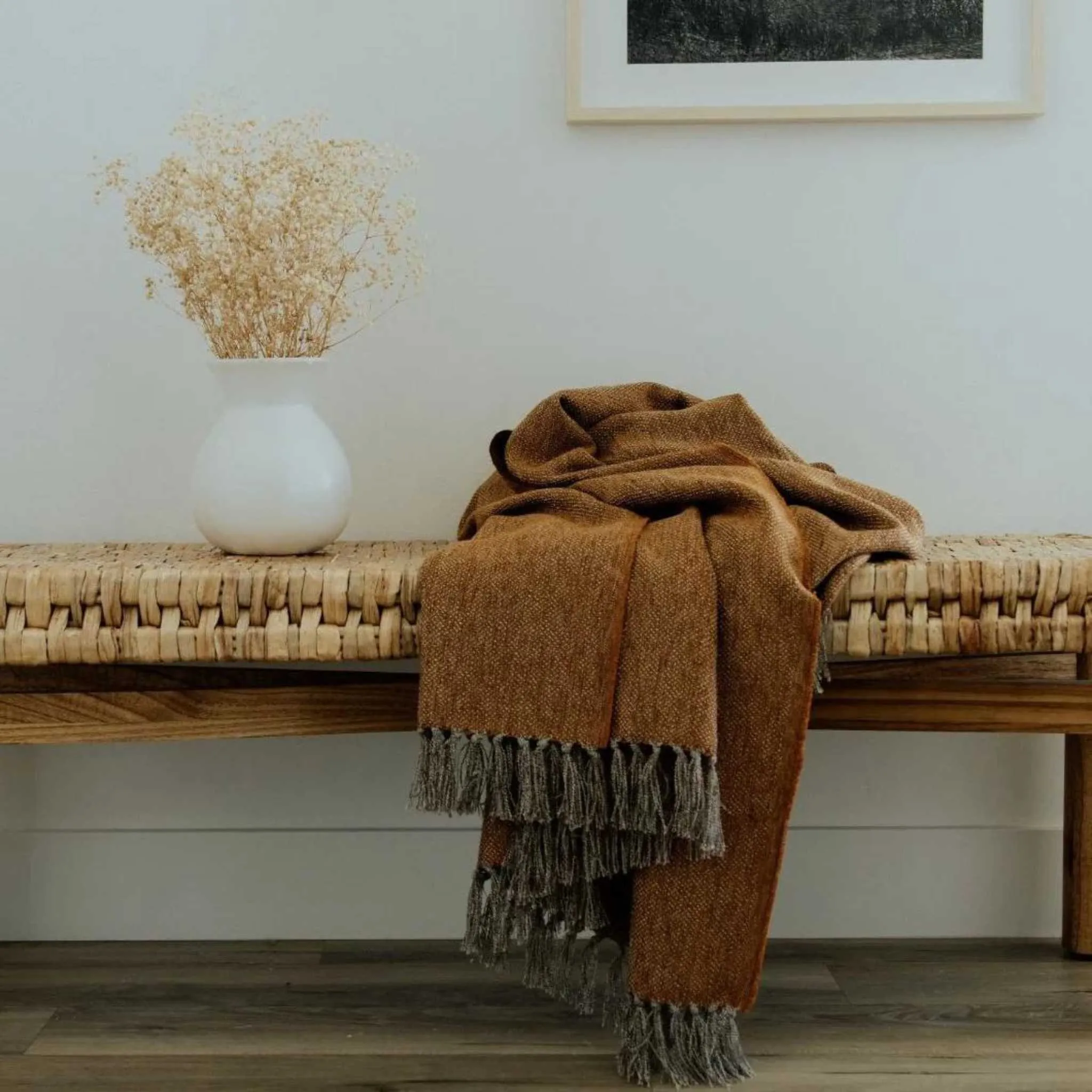 Burnt Orange Throw Blanket 58" x 70"  3.5" Tassels
