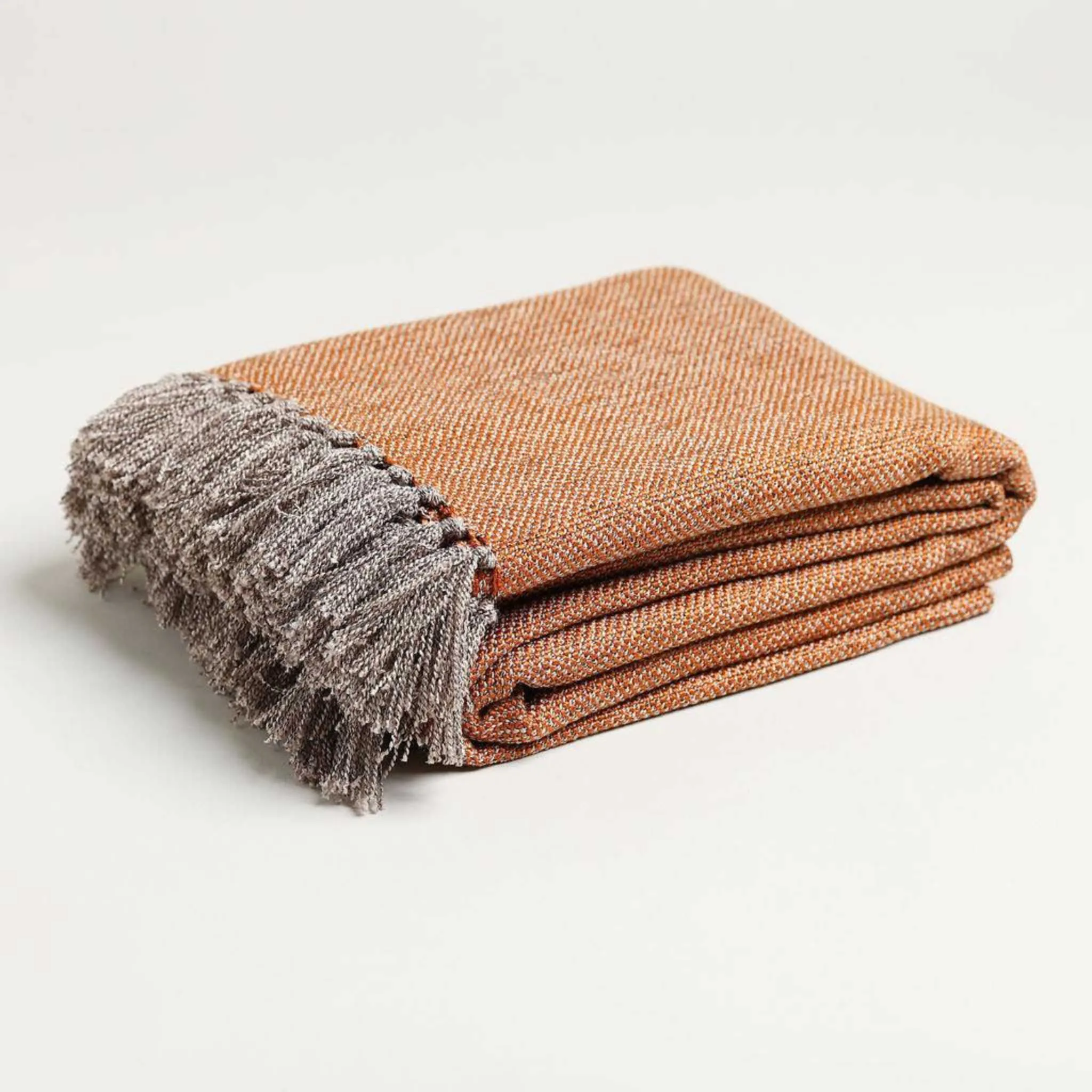 Burnt Orange Throw Blanket 58" x 70"  3.5" Tassels