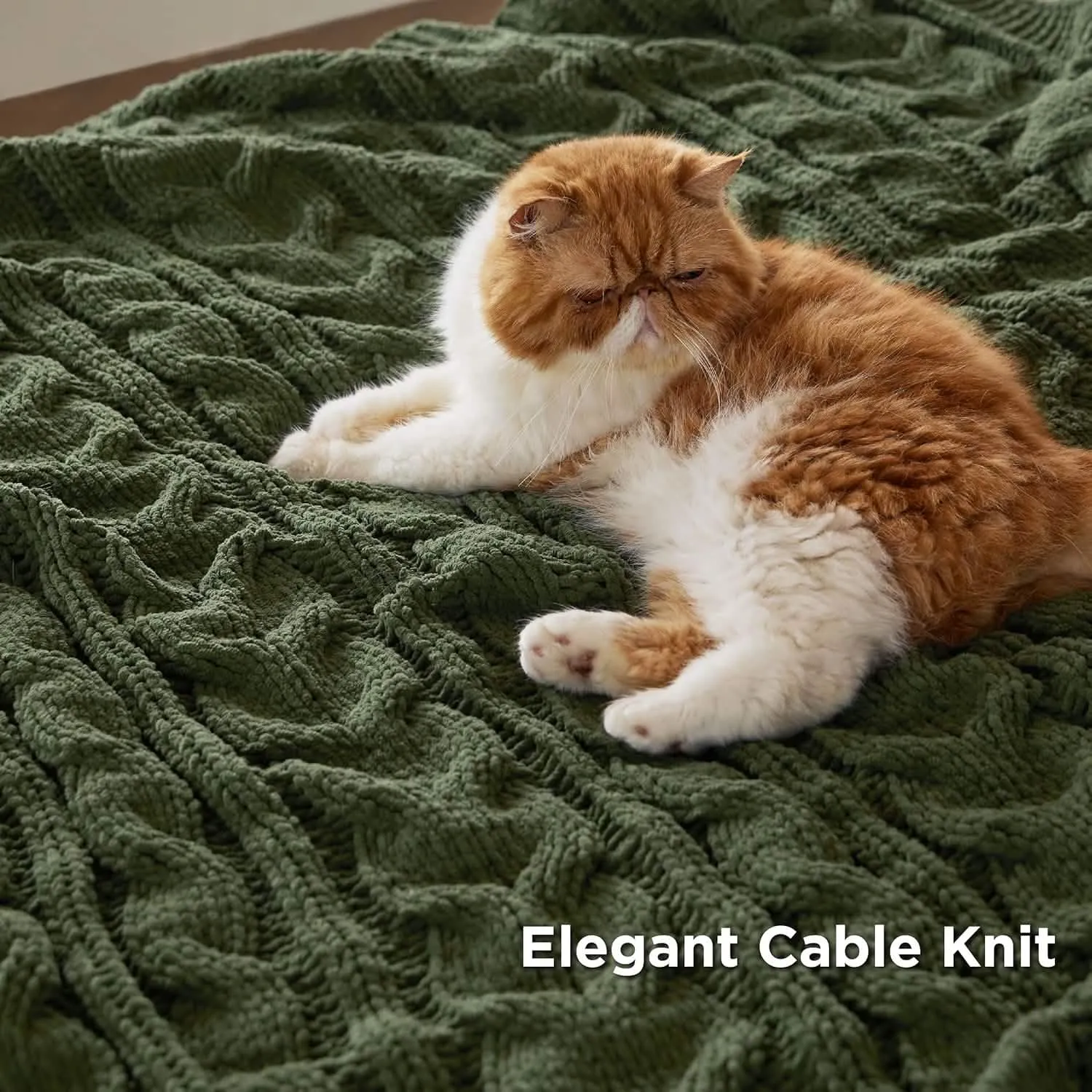 Cable Chenille Chunky Knit Throw Blanket