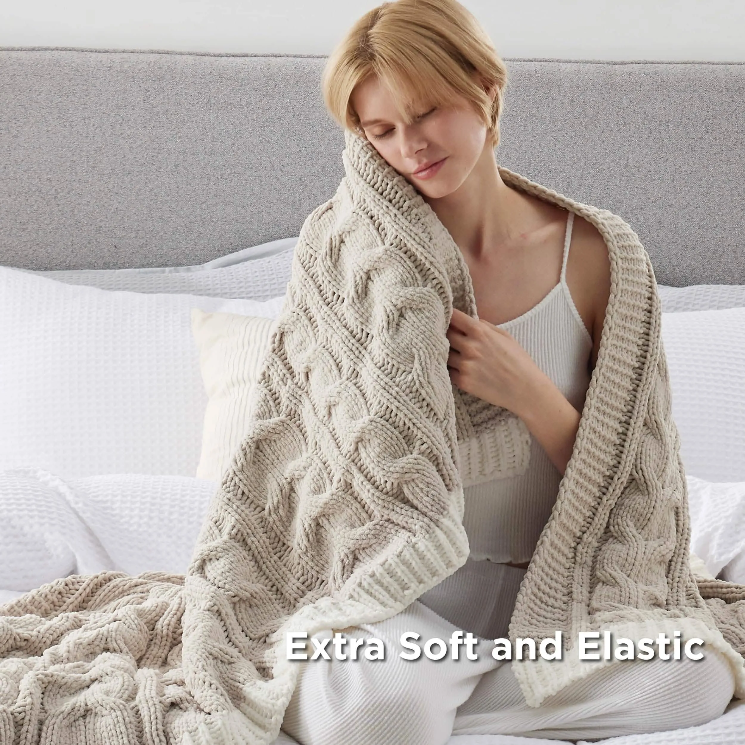 Cable Chenille Chunky Knit Throw Blanket