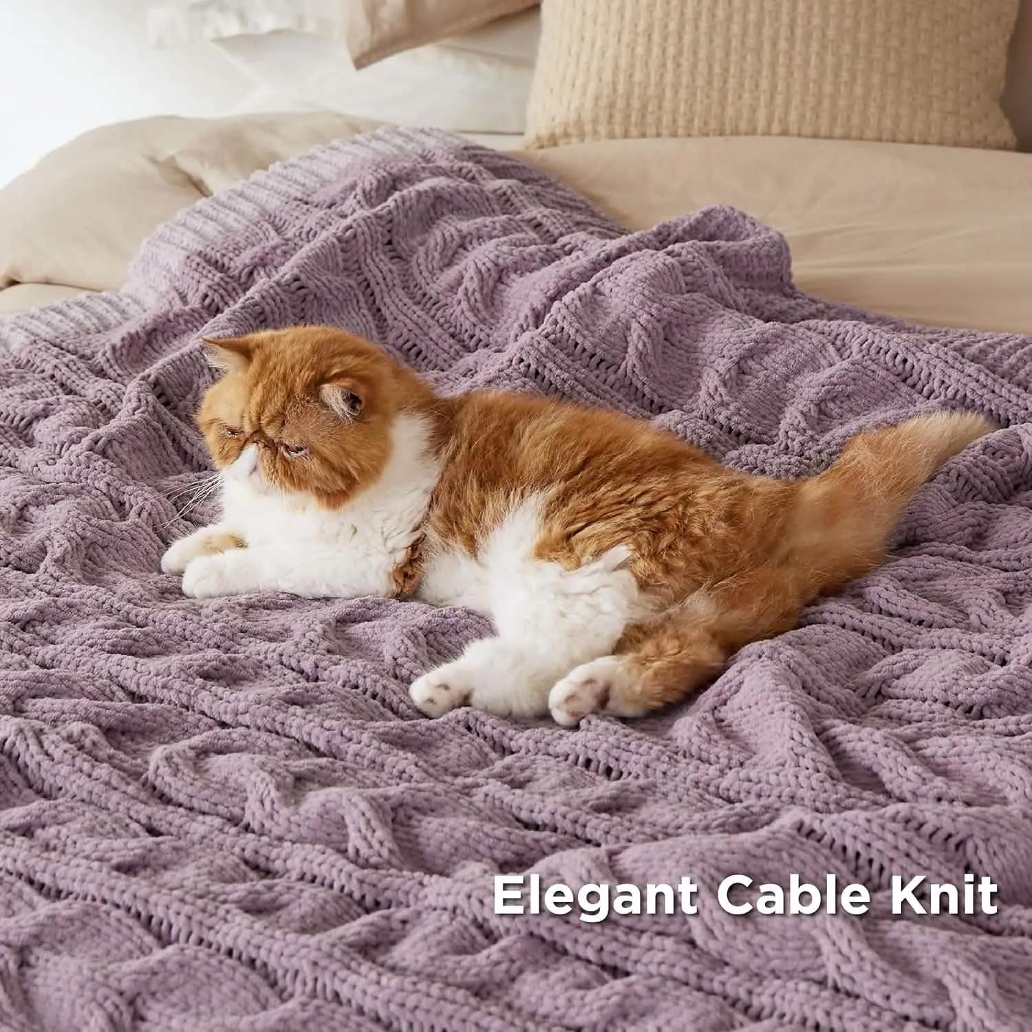 Cable Chenille Chunky Knit Throw Blanket