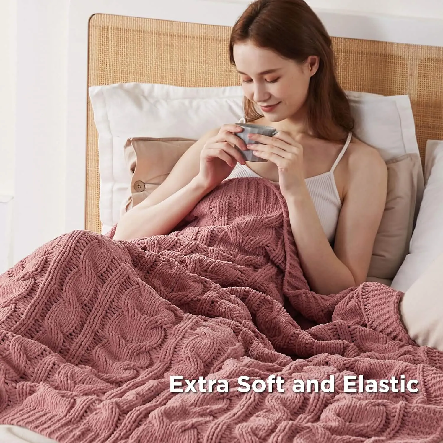 Cable Chenille Chunky Knit Throw Blanket