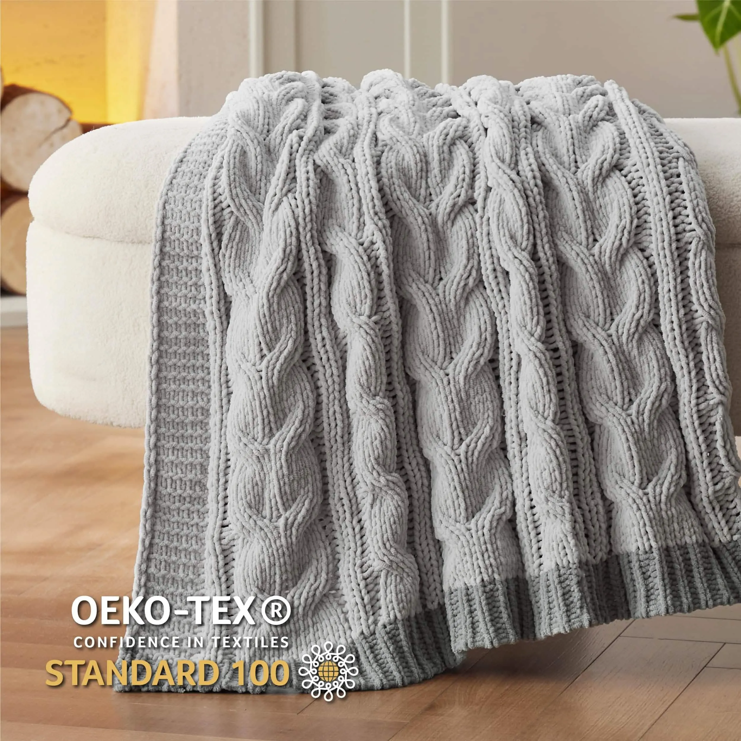 Cable Chenille Chunky Knit Throw Blanket