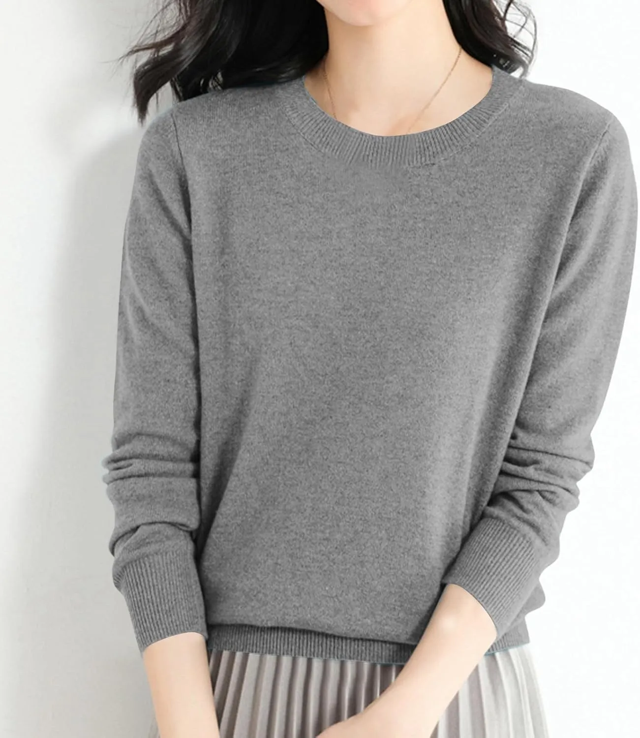 Cashmere Sweaters for Women Knit Cashmere Crew Neck Long Sleeve Soft Pullover Sweater