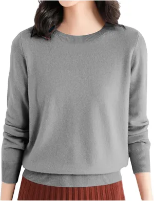 Cashmere Sweaters for Women Knit Cashmere Crew Neck Long Sleeve Soft Pullover Sweater