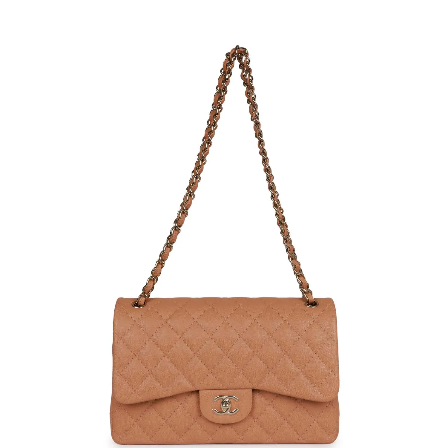 Chanel Jumbo Classic Double Flap Bag Dark Beige Caviar Gold Hardware