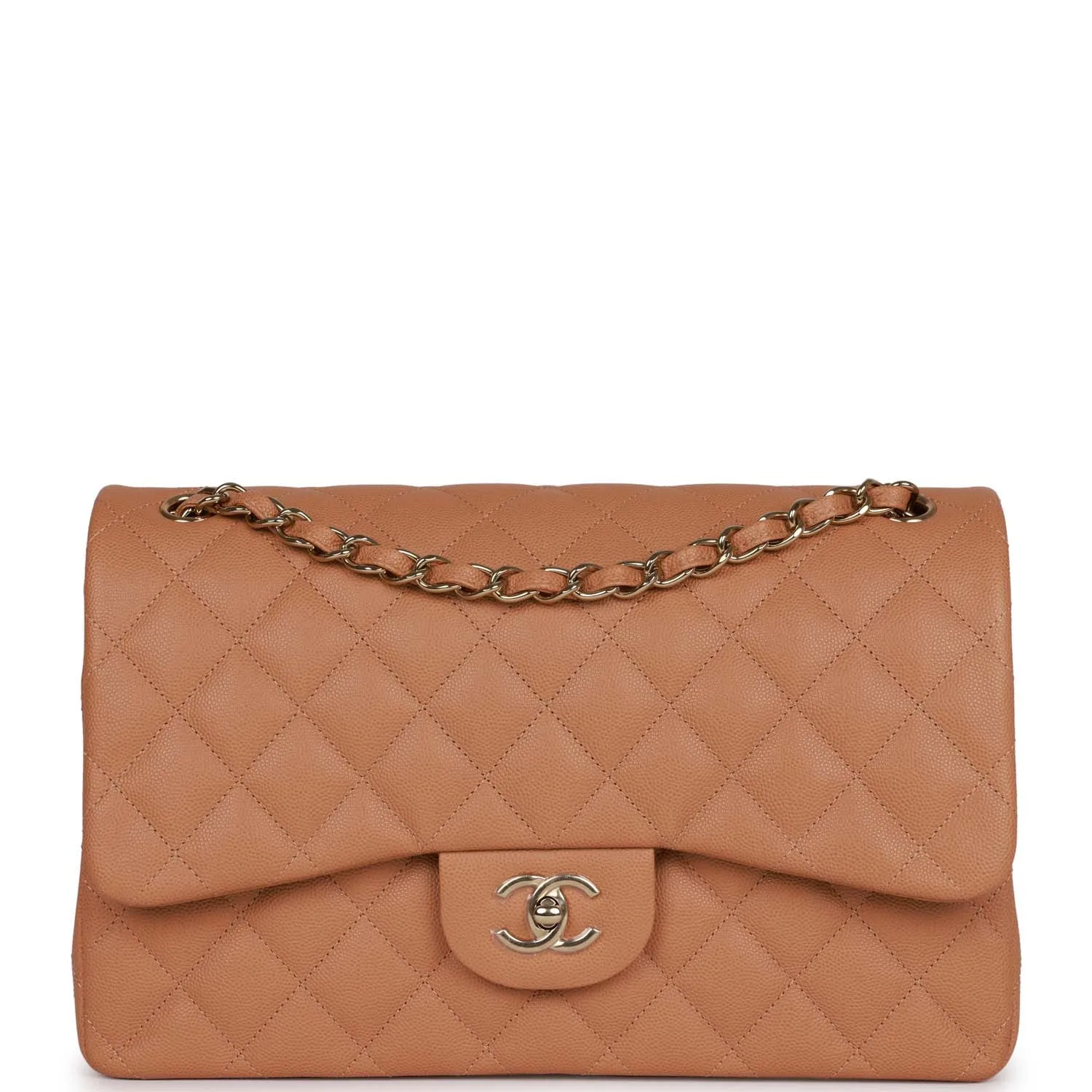 Chanel Jumbo Classic Double Flap Bag Dark Beige Caviar Gold Hardware
