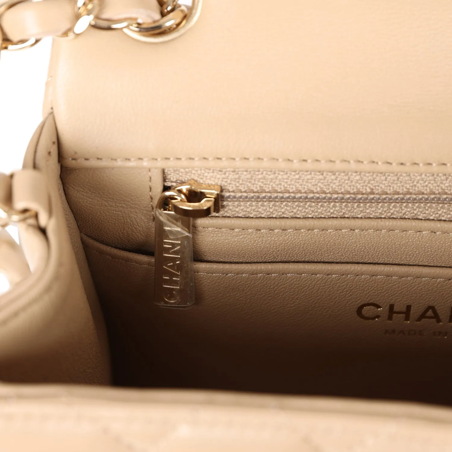 Chanel Mini Square Flap Bag Beige Lambskin Light Gold Hardware
