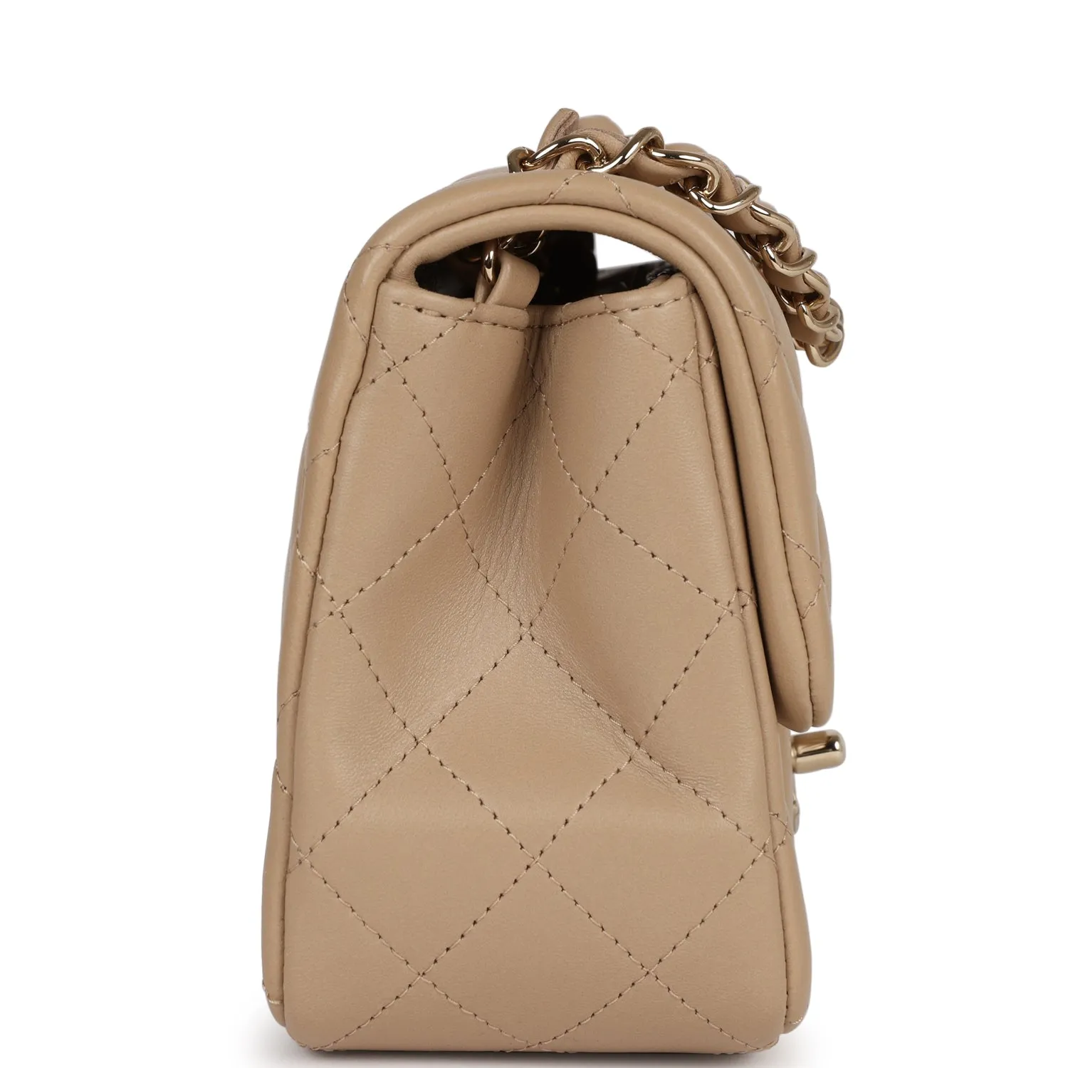 Chanel Mini Square Flap Bag Beige Lambskin Light Gold Hardware