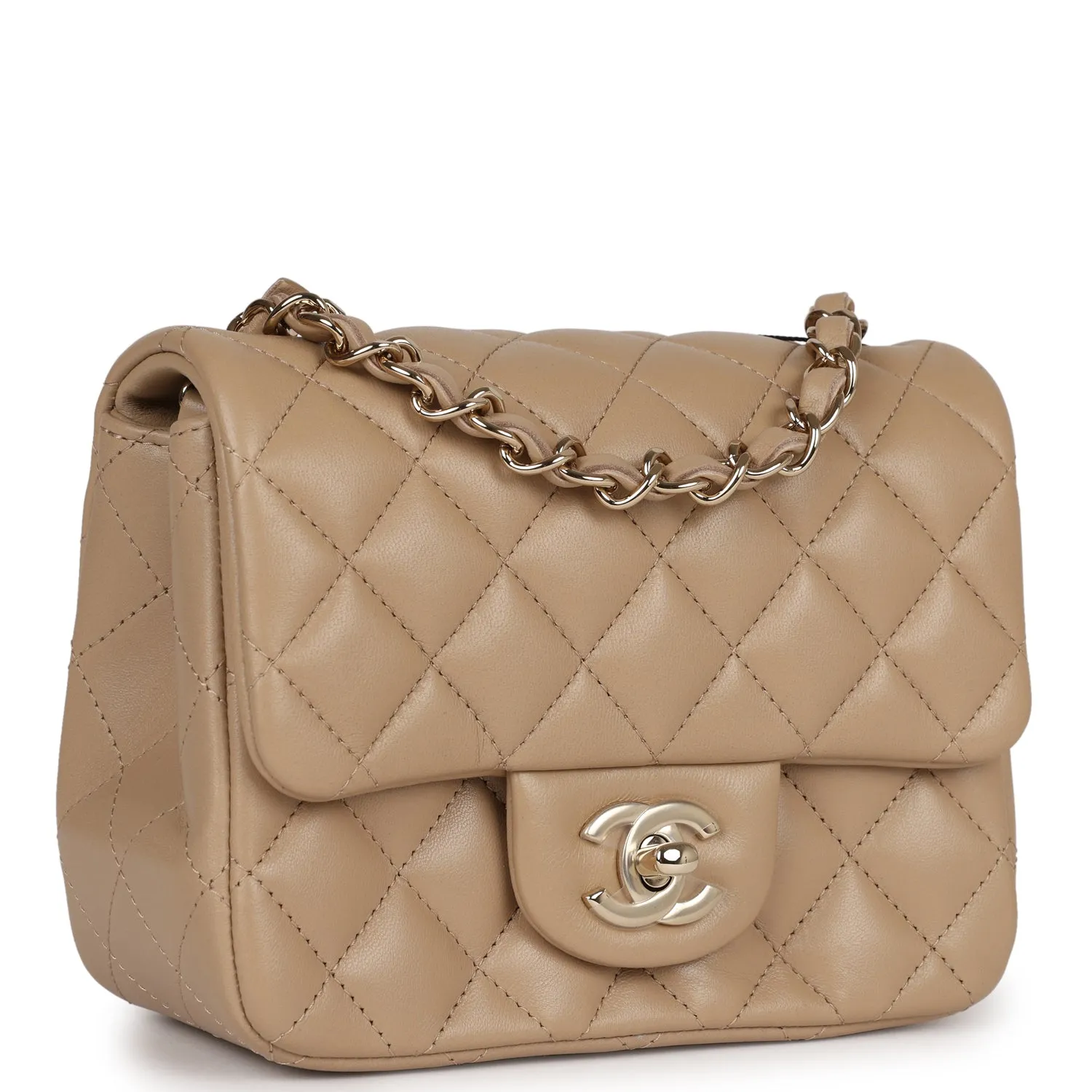 Chanel Mini Square Flap Bag Beige Lambskin Light Gold Hardware