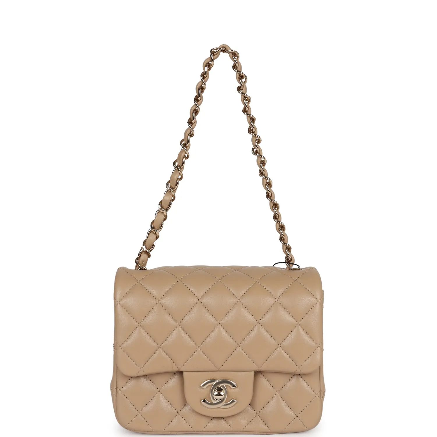 Chanel Mini Square Flap Bag Beige Lambskin Light Gold Hardware