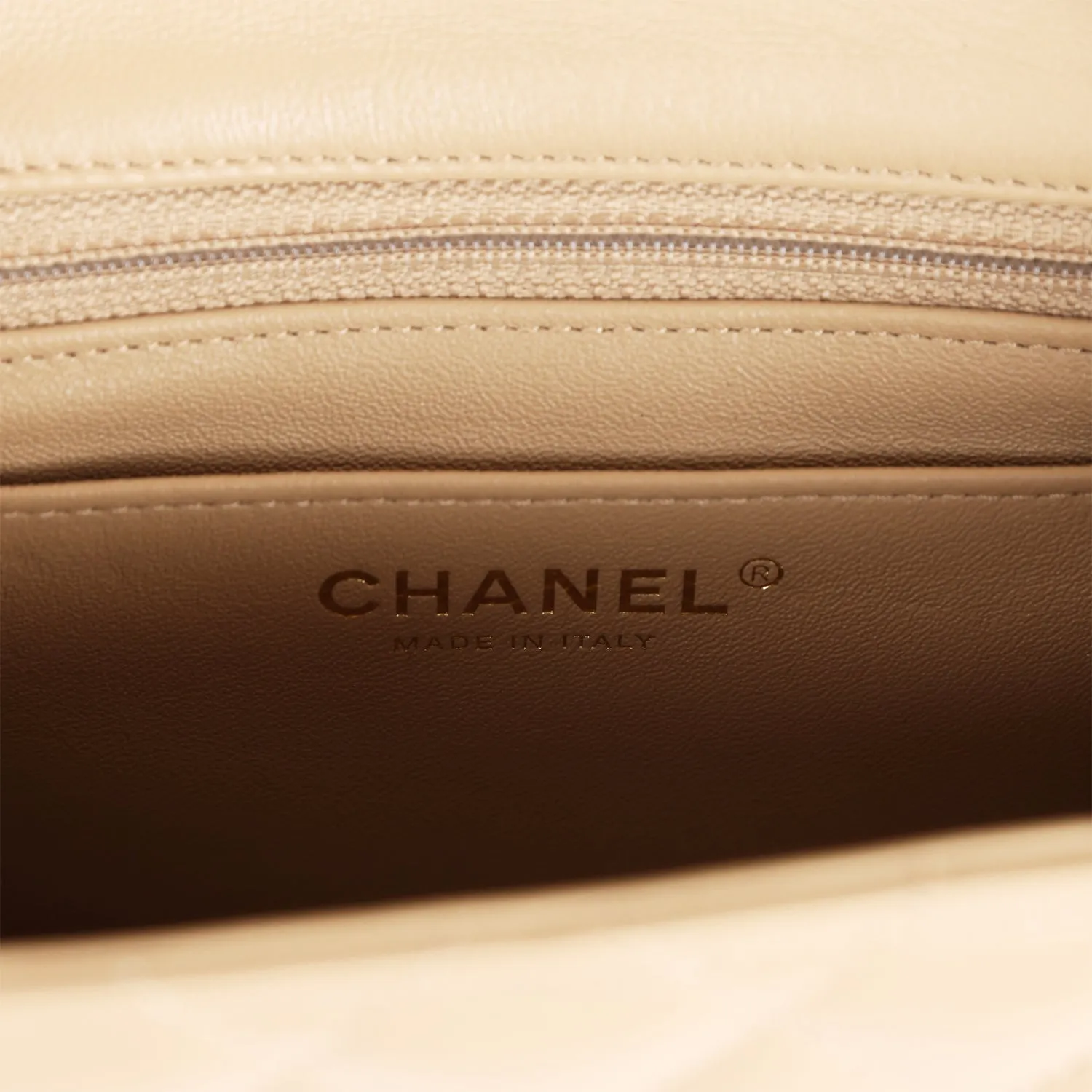 Chanel Mini Square Flap Bag Beige Lambskin Light Gold Hardware