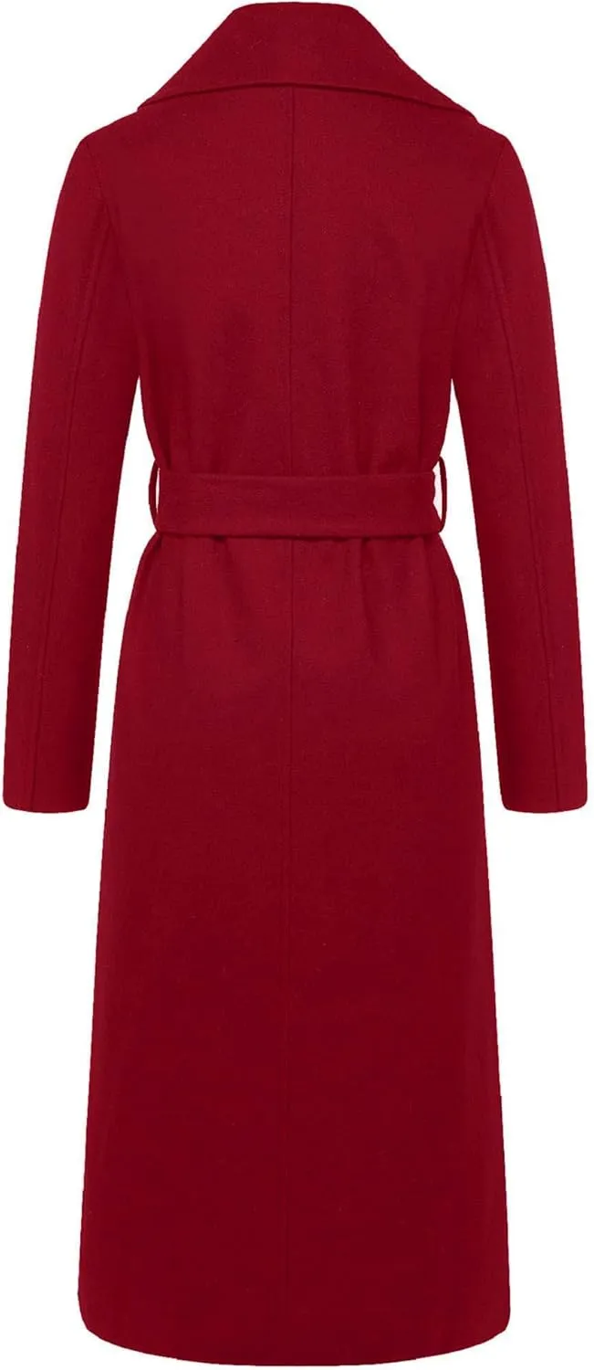 CHARTOU Women's Elegant Lapel Collar Double Breasted Regular Wool Blend Overcoat Coat Belt