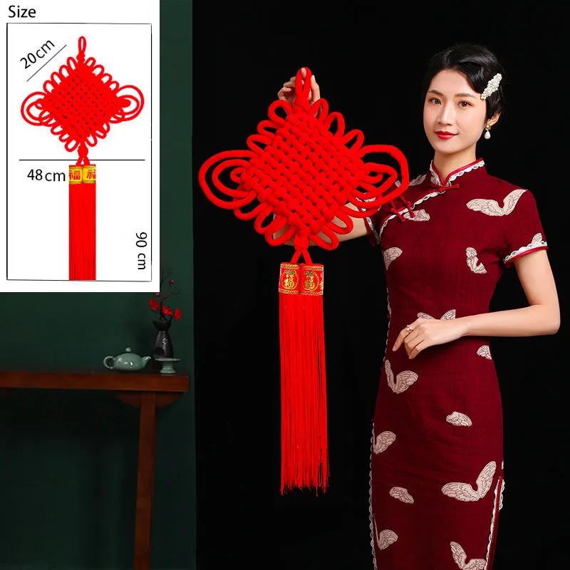 Classic Red Chinese Knot Living Room Decoration Hanging Ornament for Housewarming and Background Wall Decor