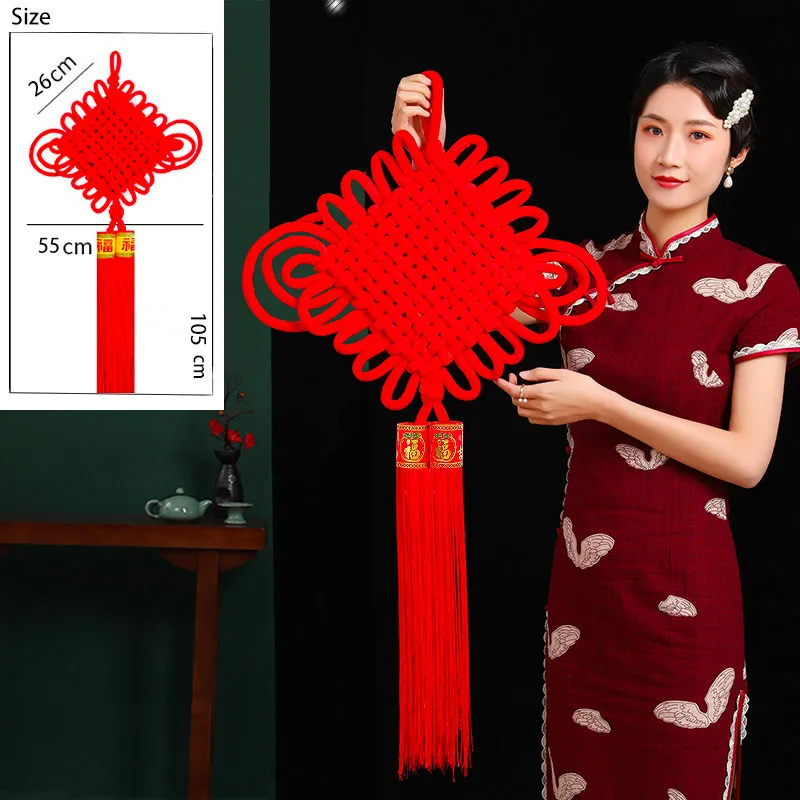 Classic Red Chinese Knot Living Room Decoration Hanging Ornament for Housewarming and Background Wall Decor
