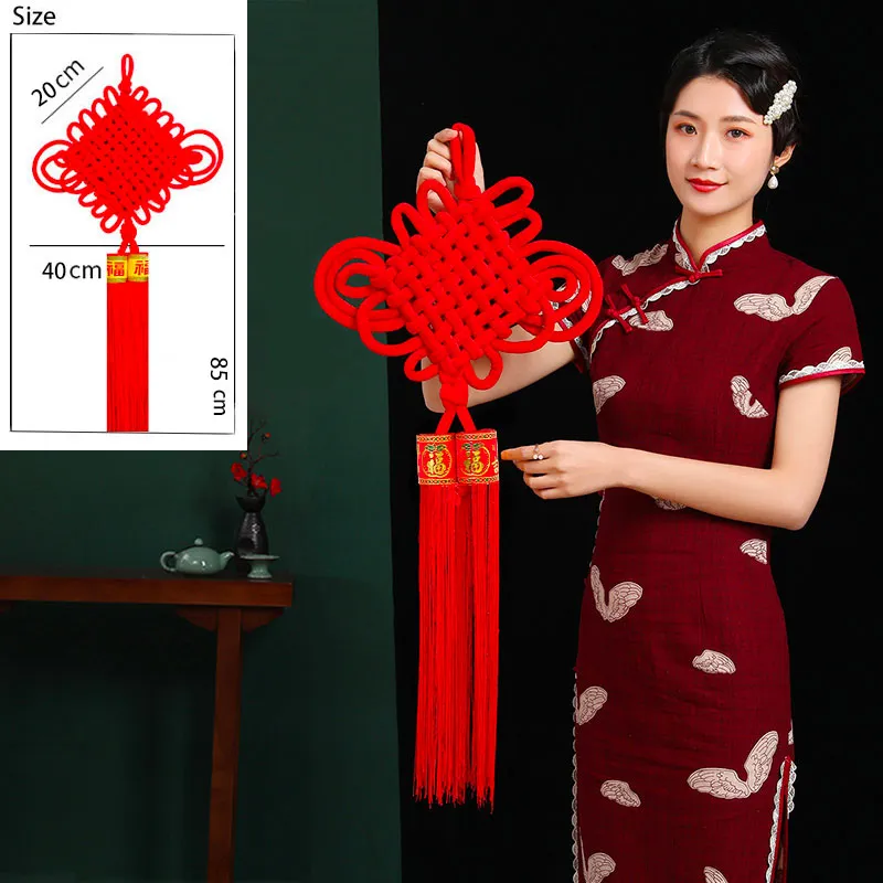 Classic Red Chinese Knot Living Room Decoration Hanging Ornament for Housewarming and Background Wall Decor