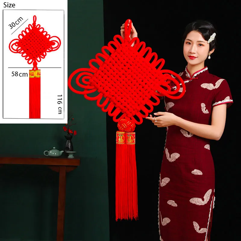 Classic Red Chinese Knot Living Room Decoration Hanging Ornament for Housewarming and Background Wall Decor