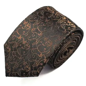 Classy Men Brown Floral Luxury Silk Narrow Tie
