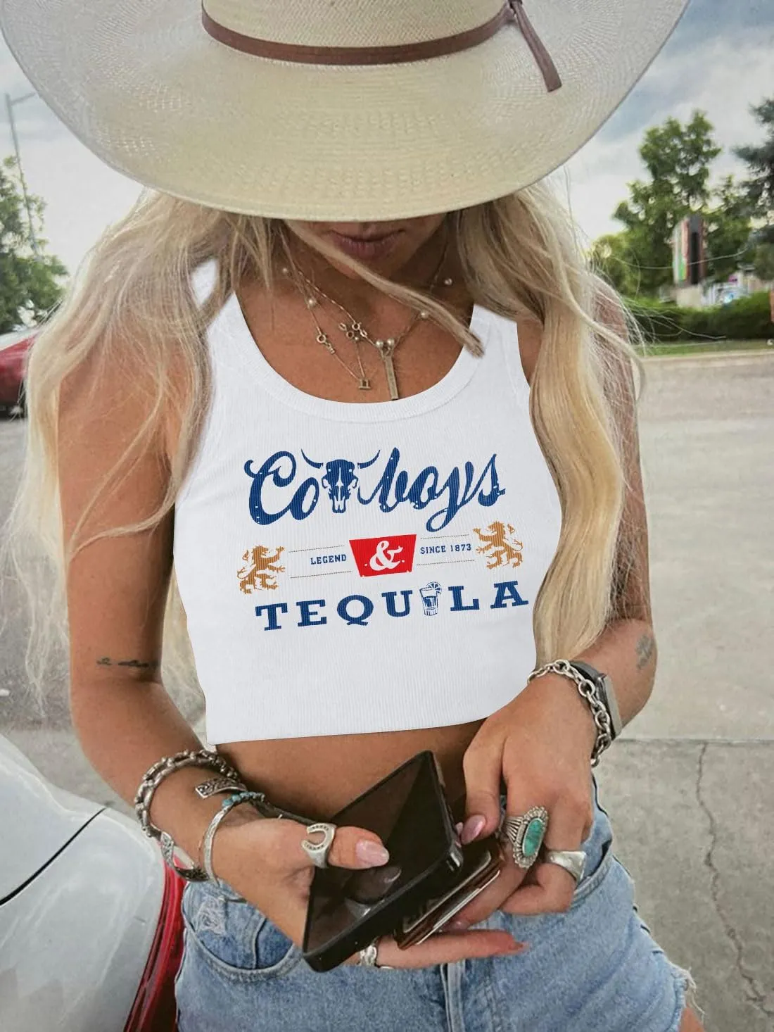 Country Concert Outfits for Women Cowgirl Tank Tops Western Cowboy Crop Tops Summer Cami Sleeveless Shirt
