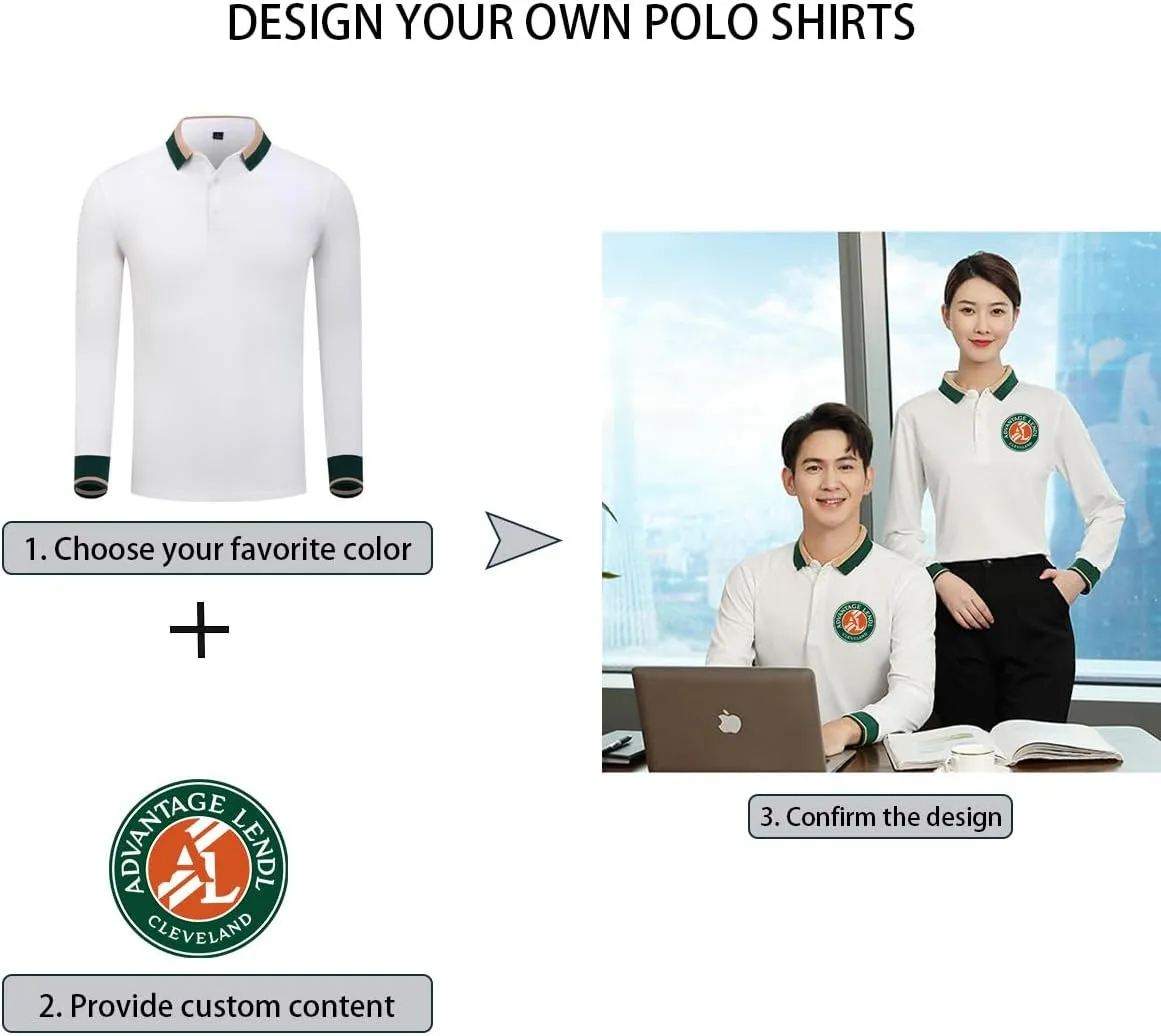 Custom Polo Shirts Design Your Own Customized Long Sleeve Polo Shirt with Logo/Text/Image(Black, XL)