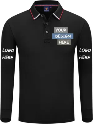 Custom Polo Shirts Design Your Own Long Sleeve Polo Shirt Personalized with Logo/Text/Image(Black, XL)
