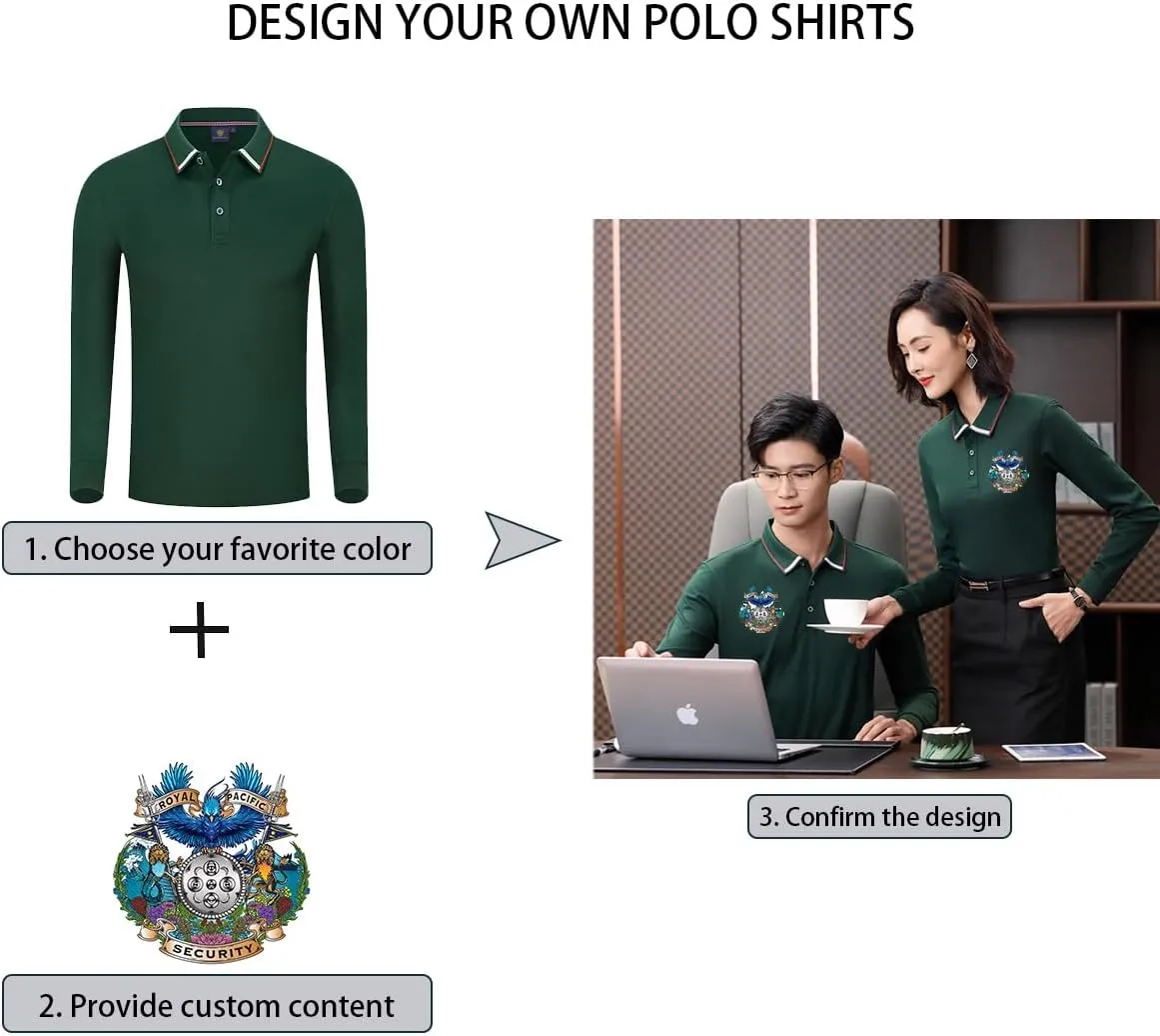 Custom Polo Shirts Design Your Own Long Sleeve Polo Shirt Personalized with Logo/Text/Image(Black, XL)