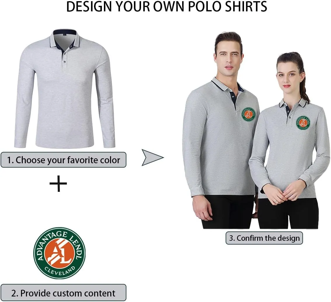 Custom Polo Shirts Design Your Own Personalized Cotton Long Sleeve Polos Customized with Logo/Text/Image(Black, M)