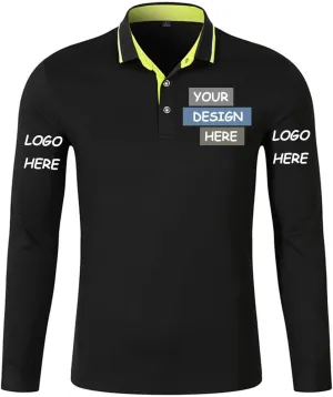 Custom Polo Shirts Design Your Own Personalized Cotton Long Sleeve Polos Customized with Logo/Text/Image(Black, M)