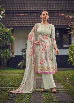 Deepsy Unstitched Printed Light Grey Jam Cotton Printed Suits Material