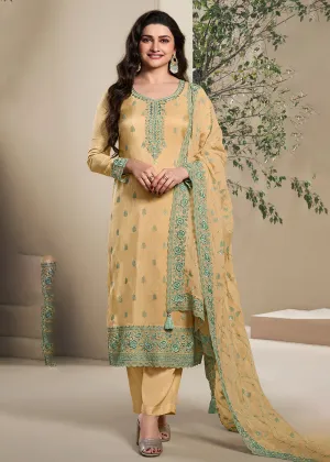 Dola Silk Mustard Thread Embroidered Wedding Salwar Suit